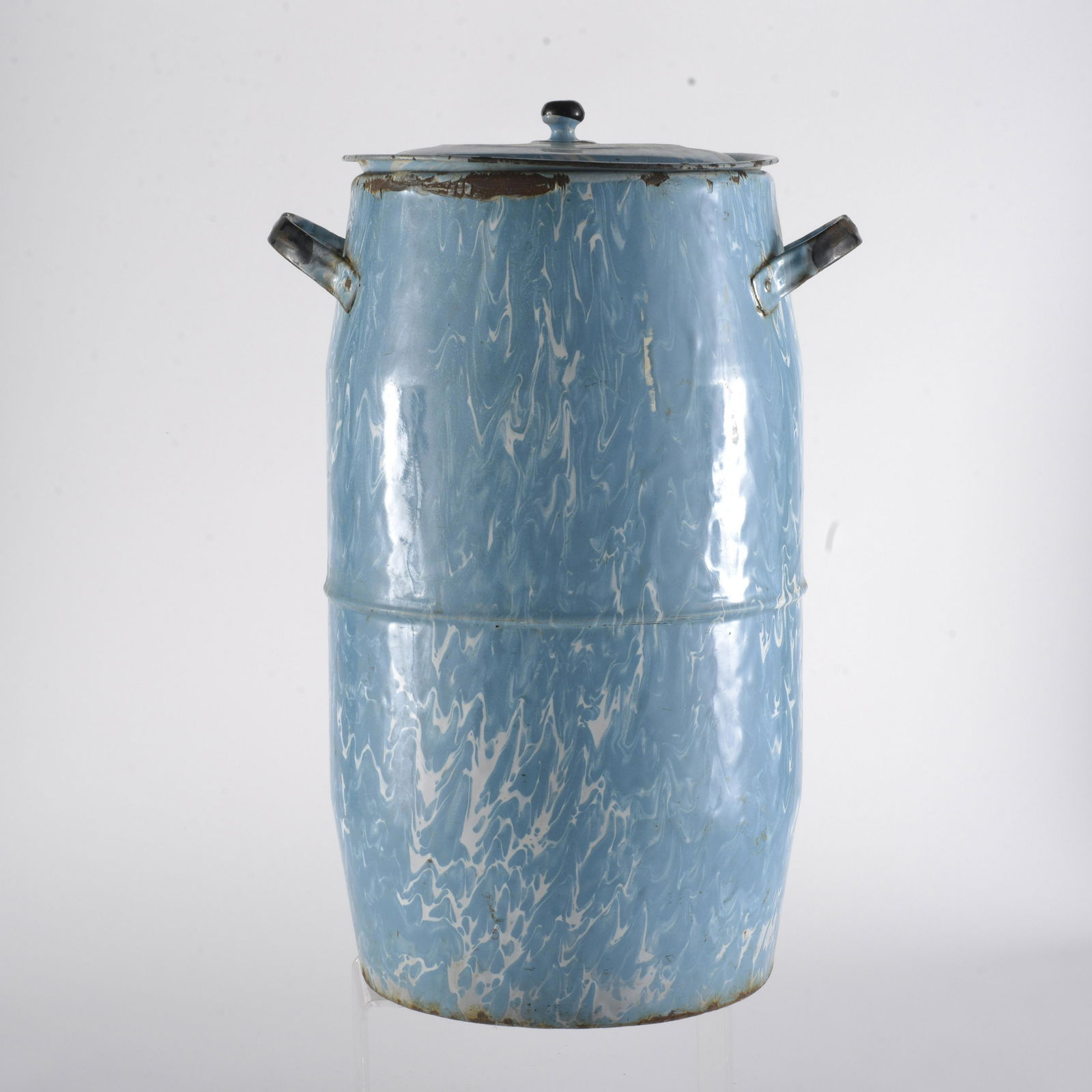 Light Blue & White Enamelware 2 Handle Tall Churn (1 of 5)