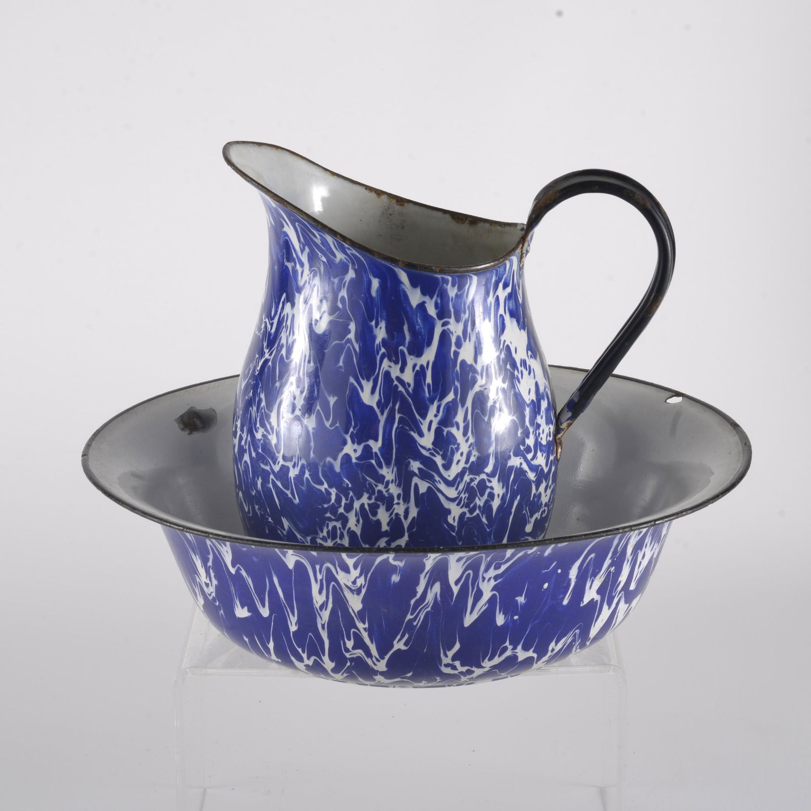 Cobalt Blue Enamelware Water Pitcher and  Bowl (1 of 4)