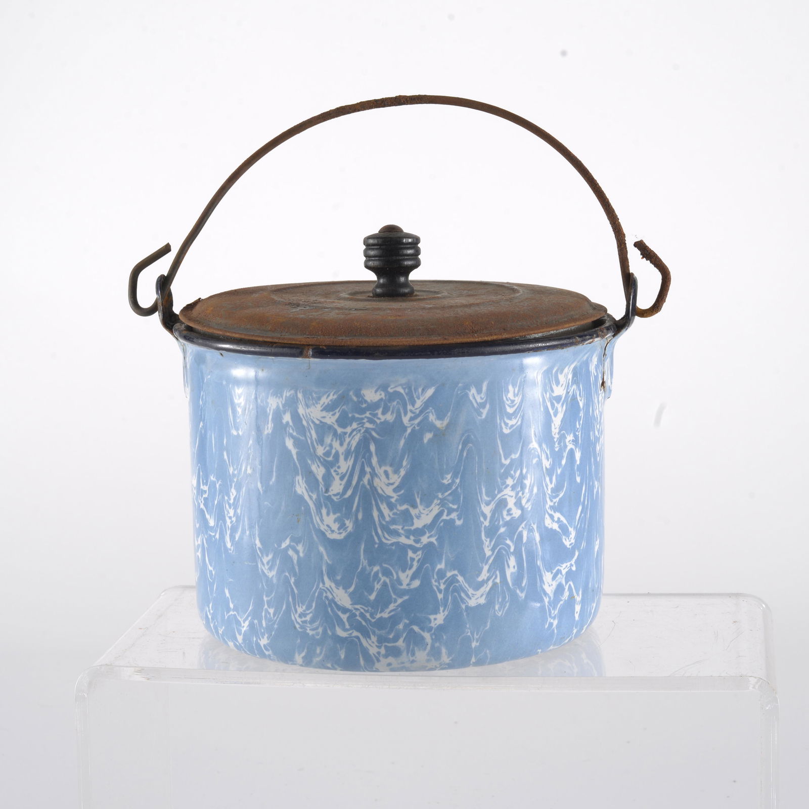 Light Blue Splatterware Enamelware Cream Pail with Lid (1 of 2)
