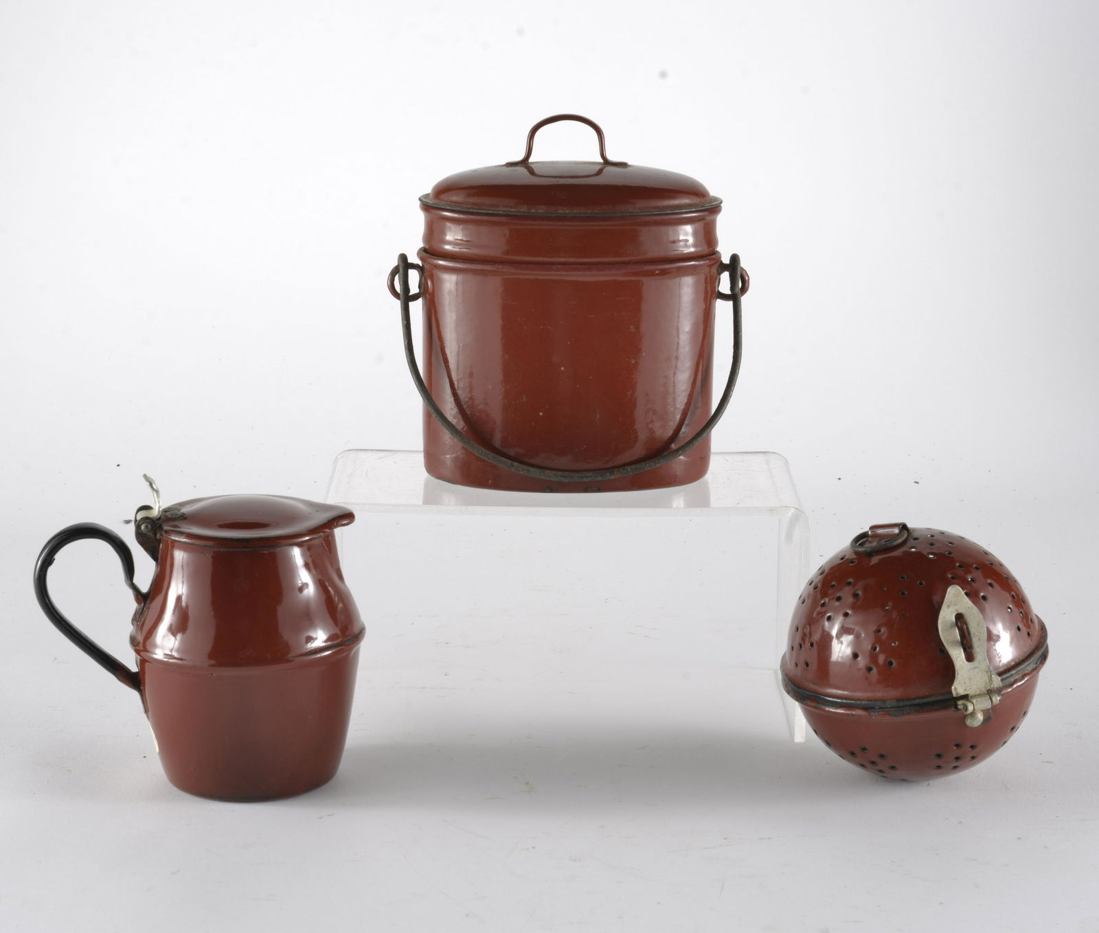 Three Piece French Enamelware Reddish (Berry Pail, Rice Ball, Syrup (1 of 3)