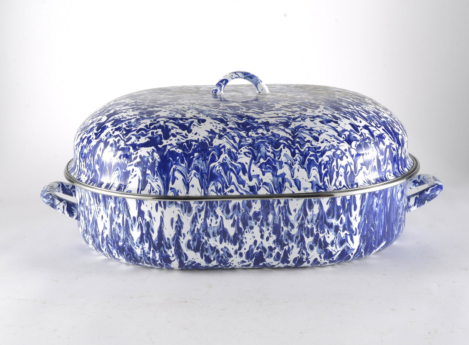 Contemporary Blue & White Swirl Enamelware Large Roaster with Rack (1 of 4)