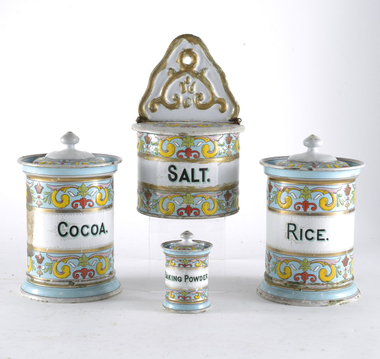 4 Piece Floral Design Enamelware Assorted Items-Cannisters & Salt Box (1 of 3)