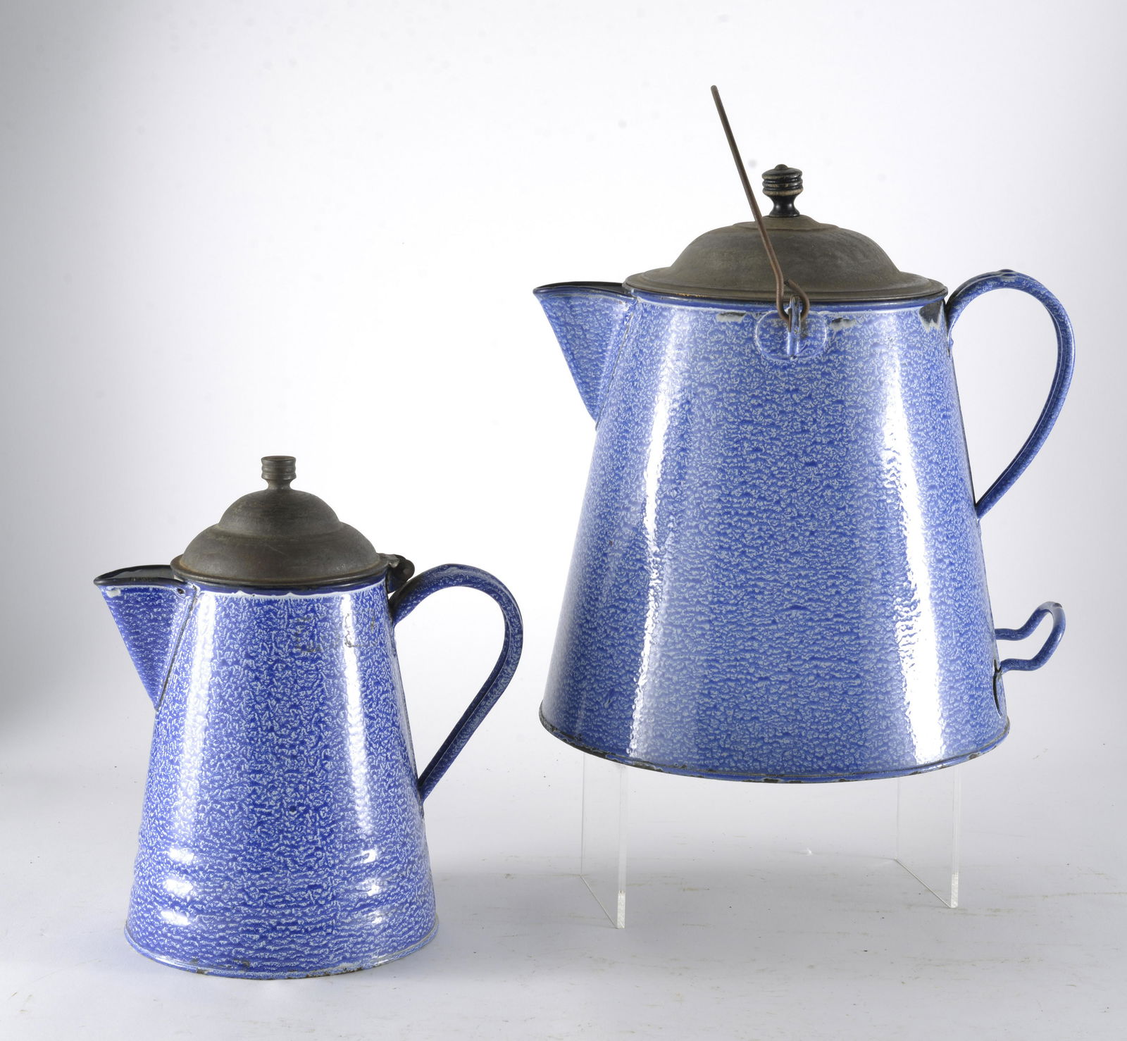 Two Piece Blue Enamelware Coffee Pots (1 of 3)