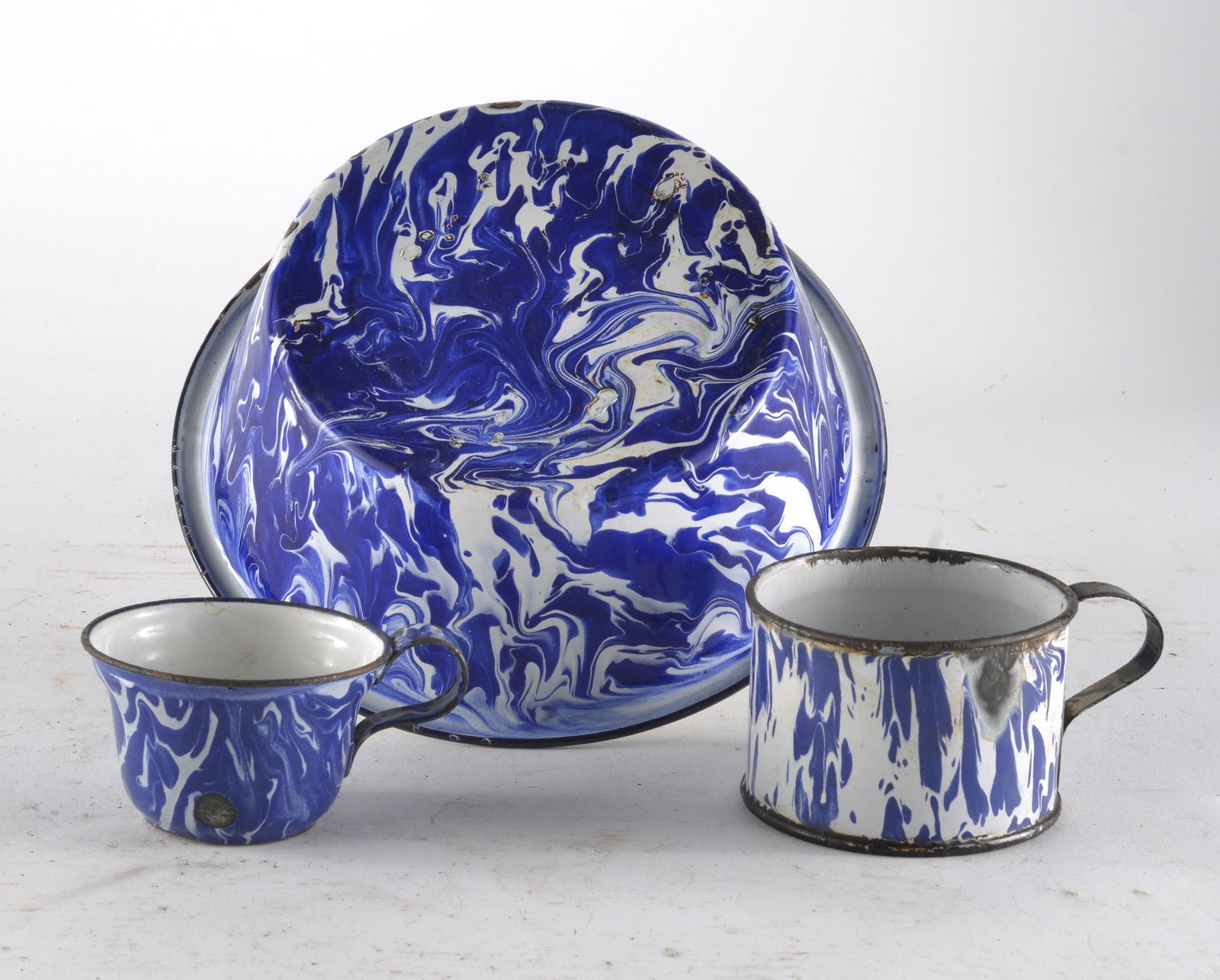 Three Cobalt Blue & White Enamelware Assorted Lot (1 of 2)