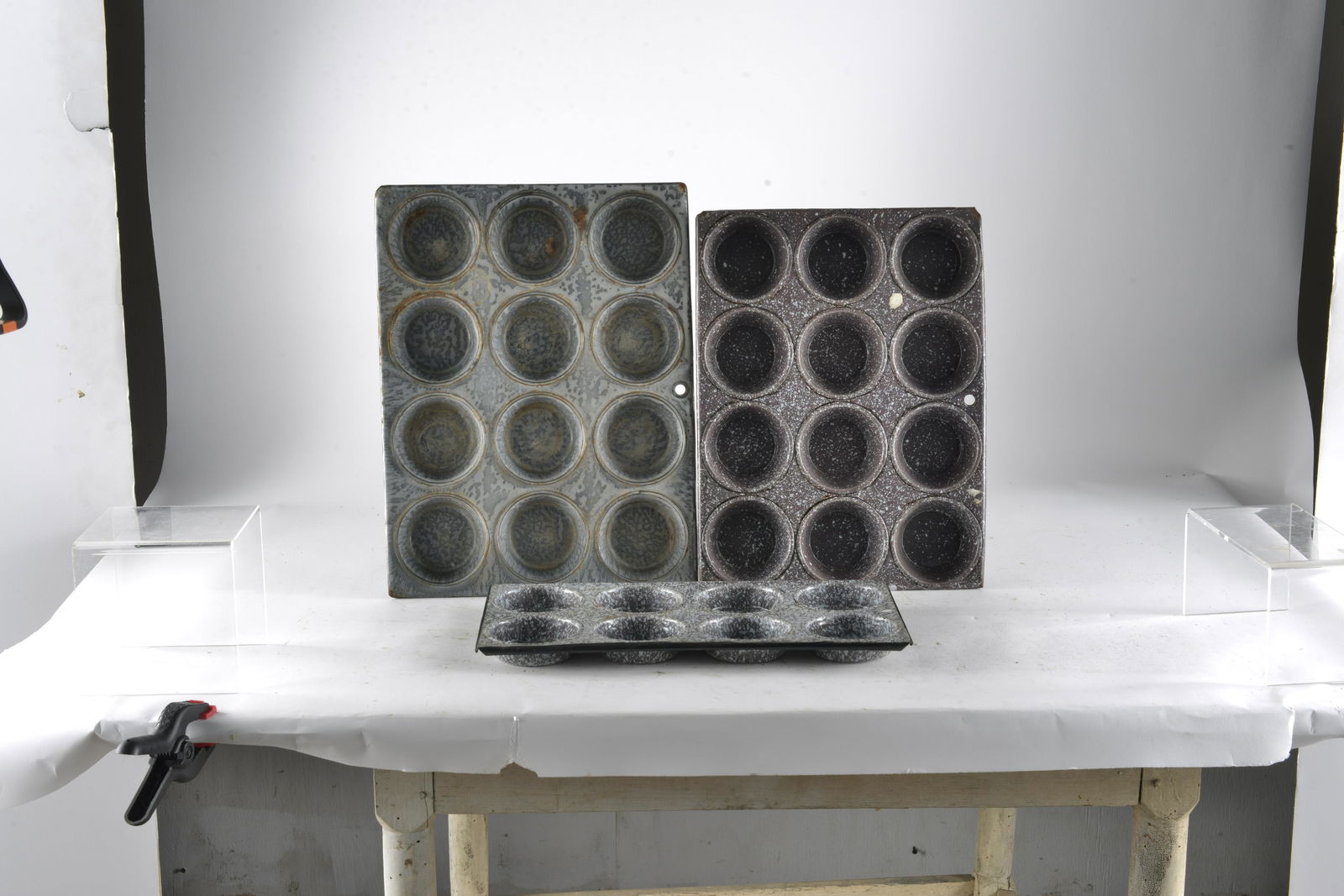 Three Various Size Gray Enamelware Muffin Pans (1 of 2)