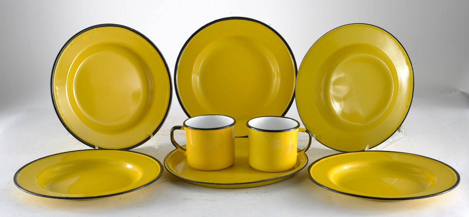 8 Piece Yellow & Black Trim Enamelware Assorted Items Made in Poland (1 of 3)