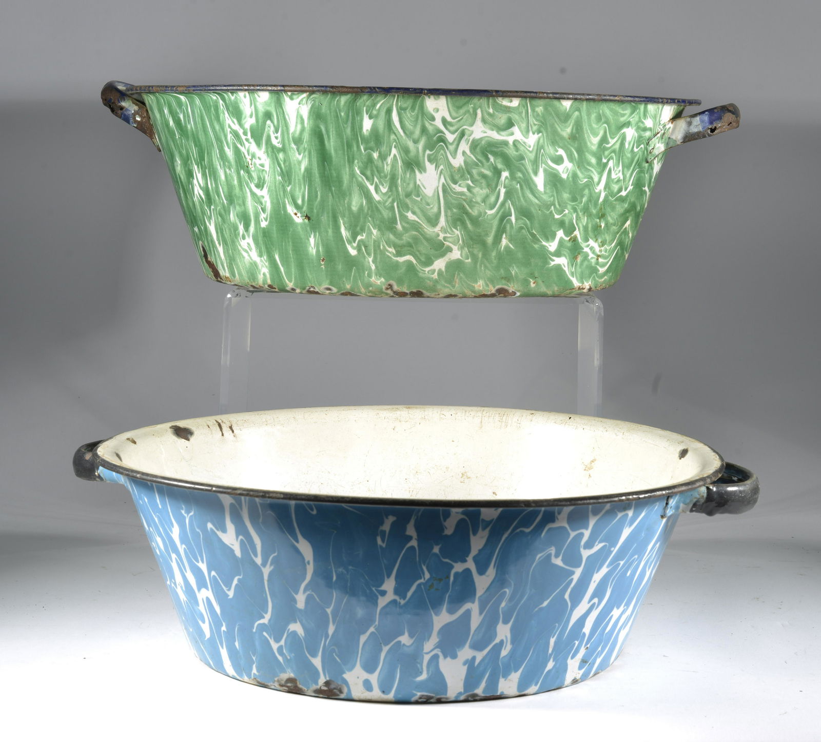 2 Piece Gray & White, Blue & White Enamelware Wash Tubs (1 of 2)