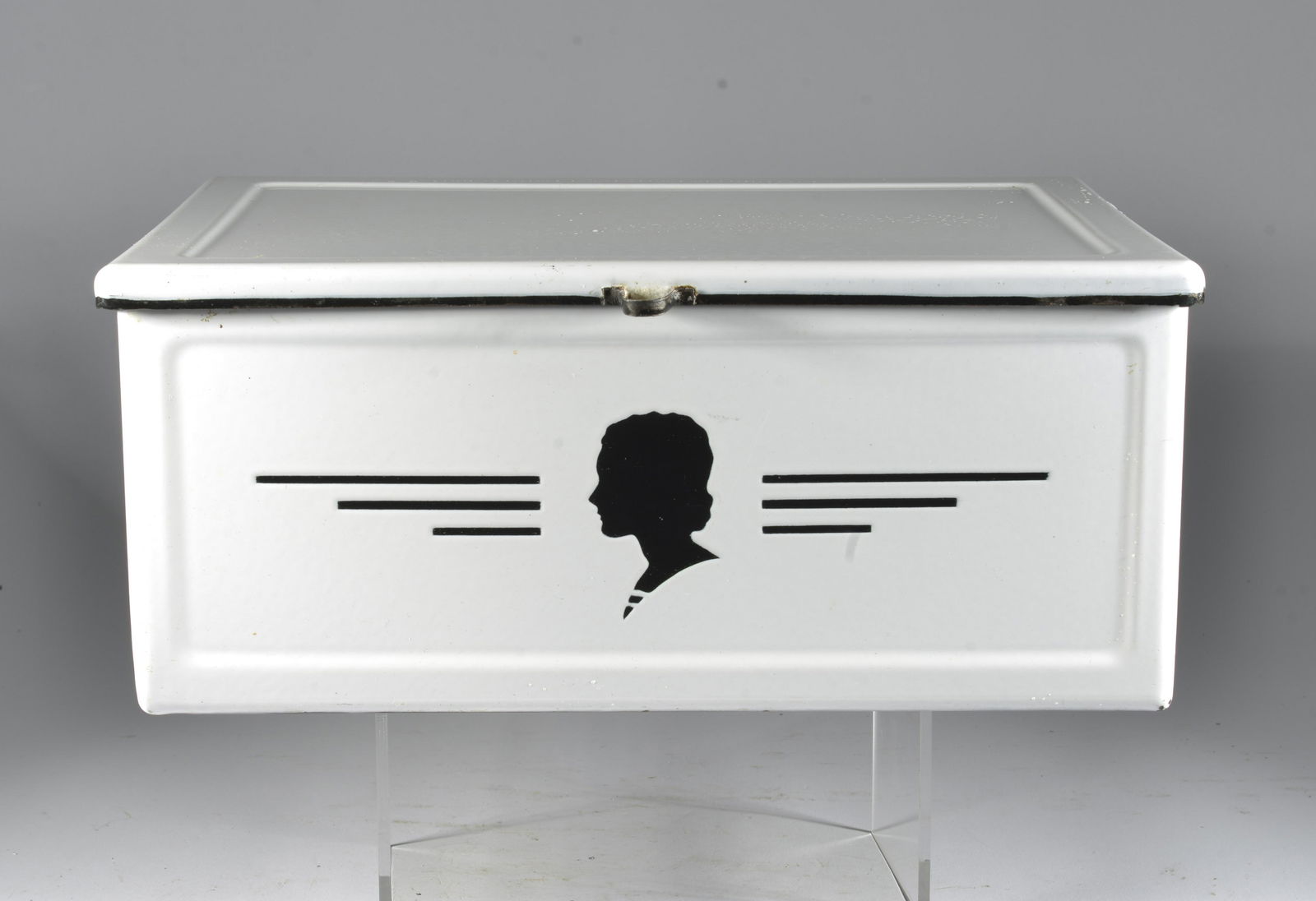 Europen Square White & Black Silhoutte Figural  Enamelware Bread Box (1 of 3)