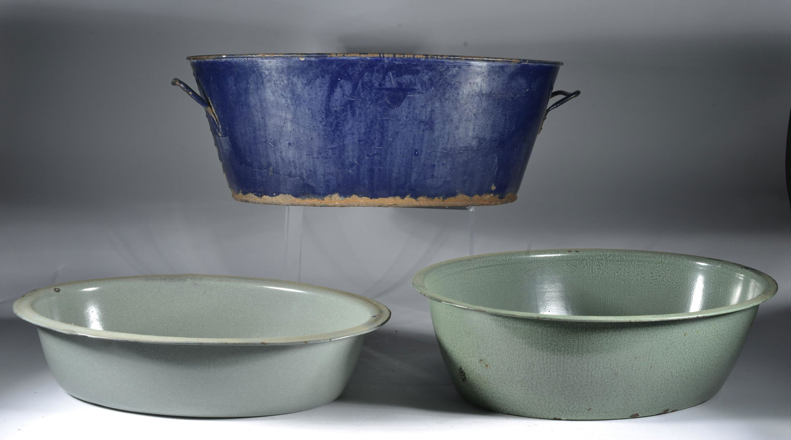 3 Piece Enamelware Green & Blue Assorted Items-Oval 2 Handle Utility Pan & Other (1 of 2)