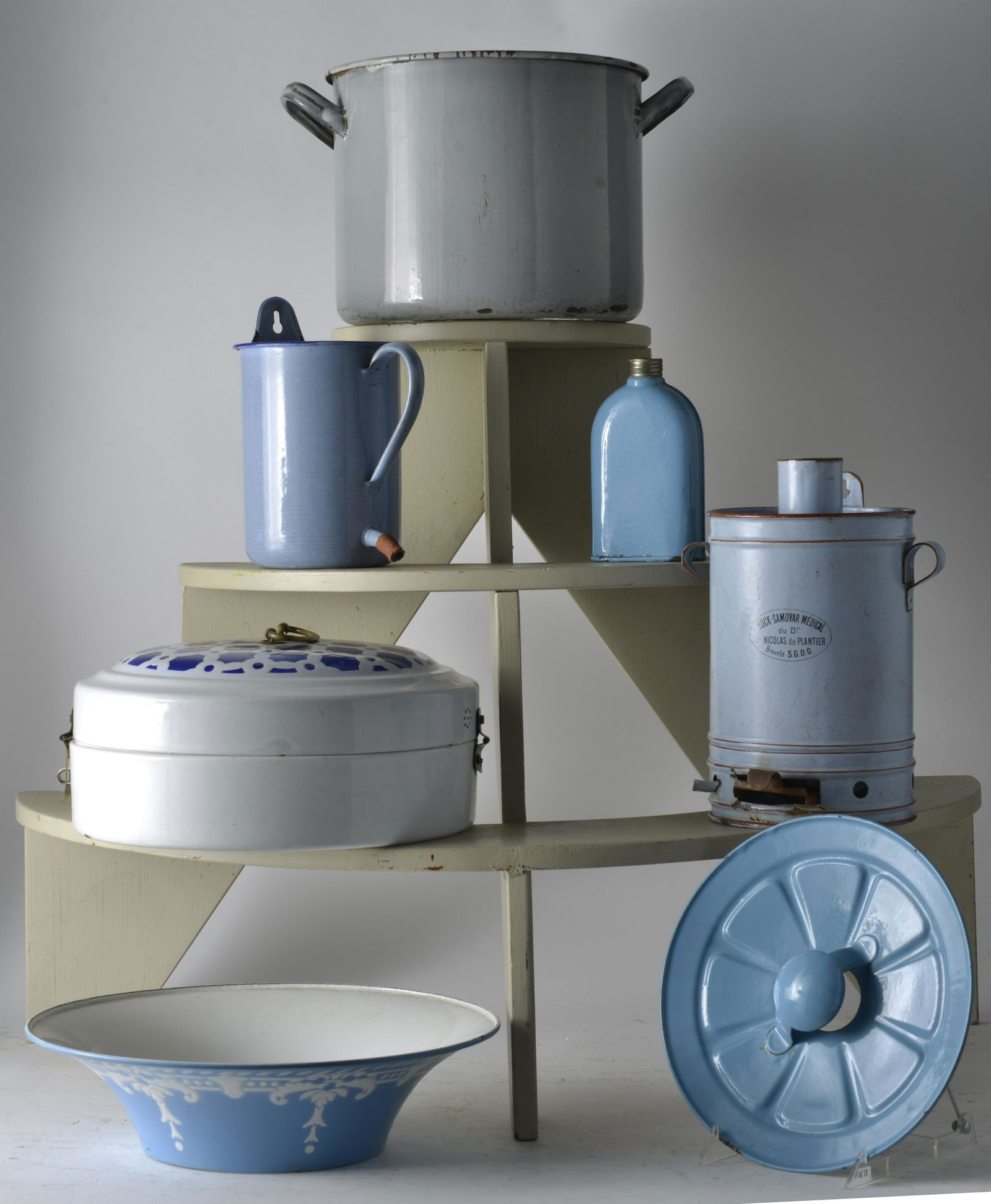 7 Piece European Various Colored Assorted Items to include Round Blue & White Checkered Bread Box & (1 of 1)