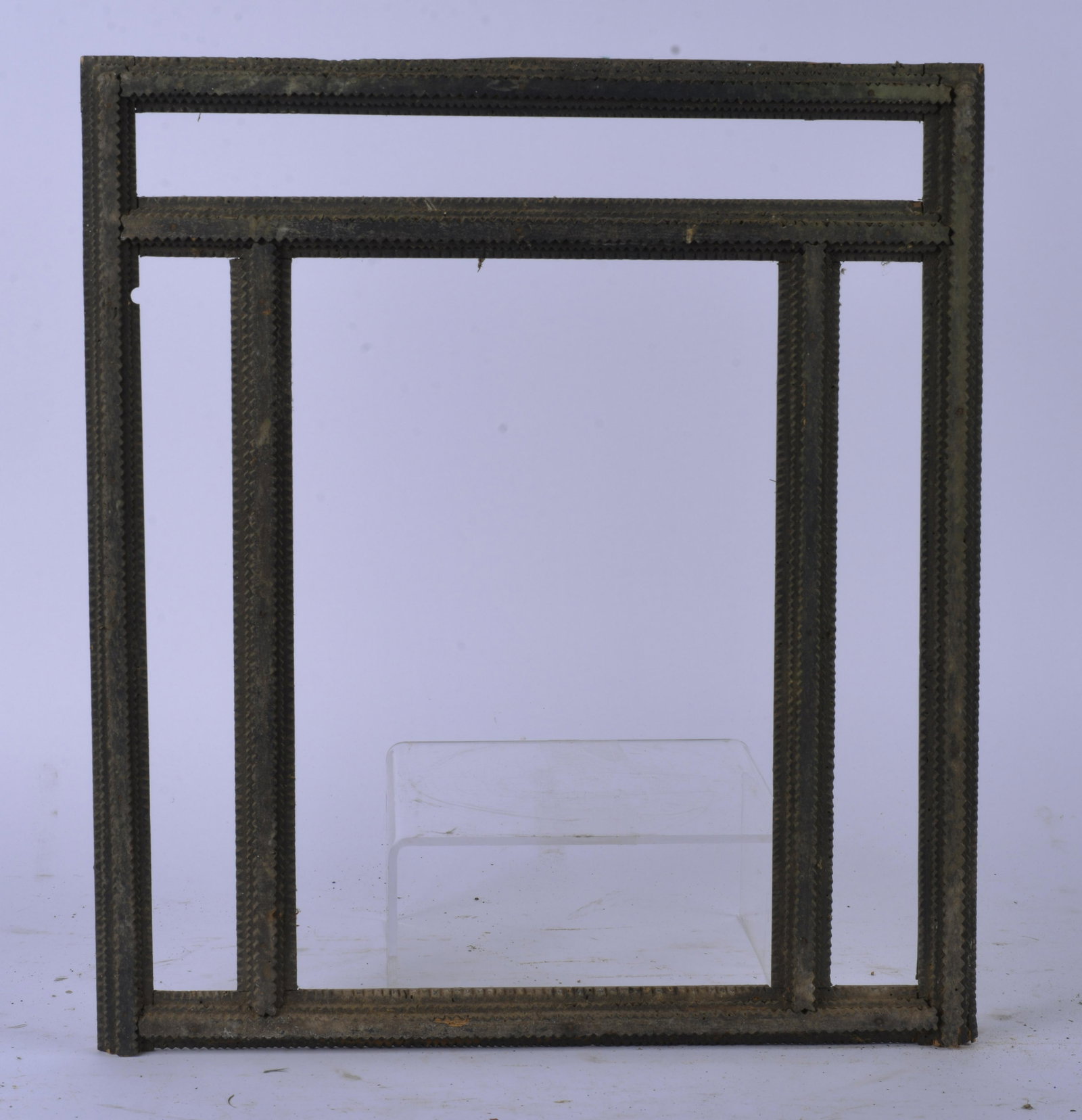 Tramp Art Frame: All Original Condition, Some Rust on Metal. Overall Good Condition