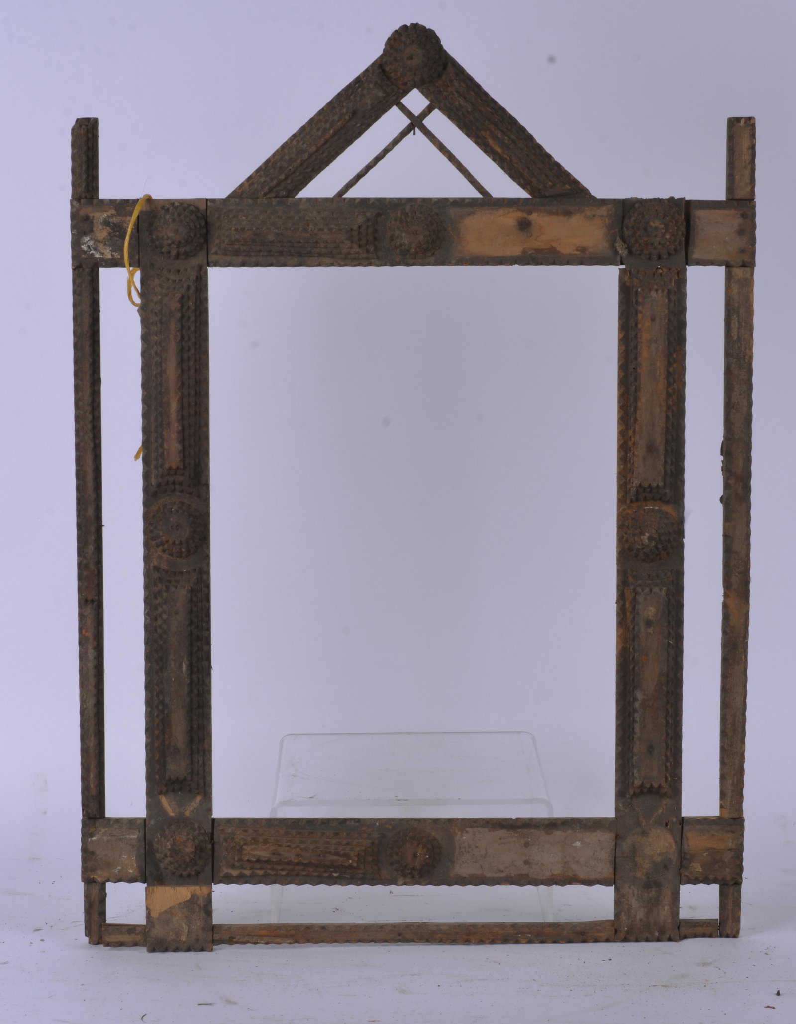 Tramp Art Folk Art Frame: All Original Condition, Some Rust on Metal. Overall Good Condition