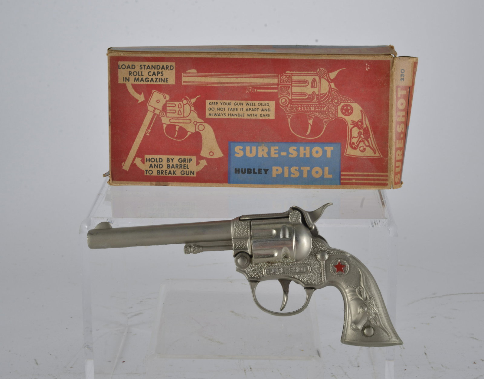 Hubley Manufacturing Co. Sure Shot Pistol: Box included - 7 1/2" Long -Excellent condition