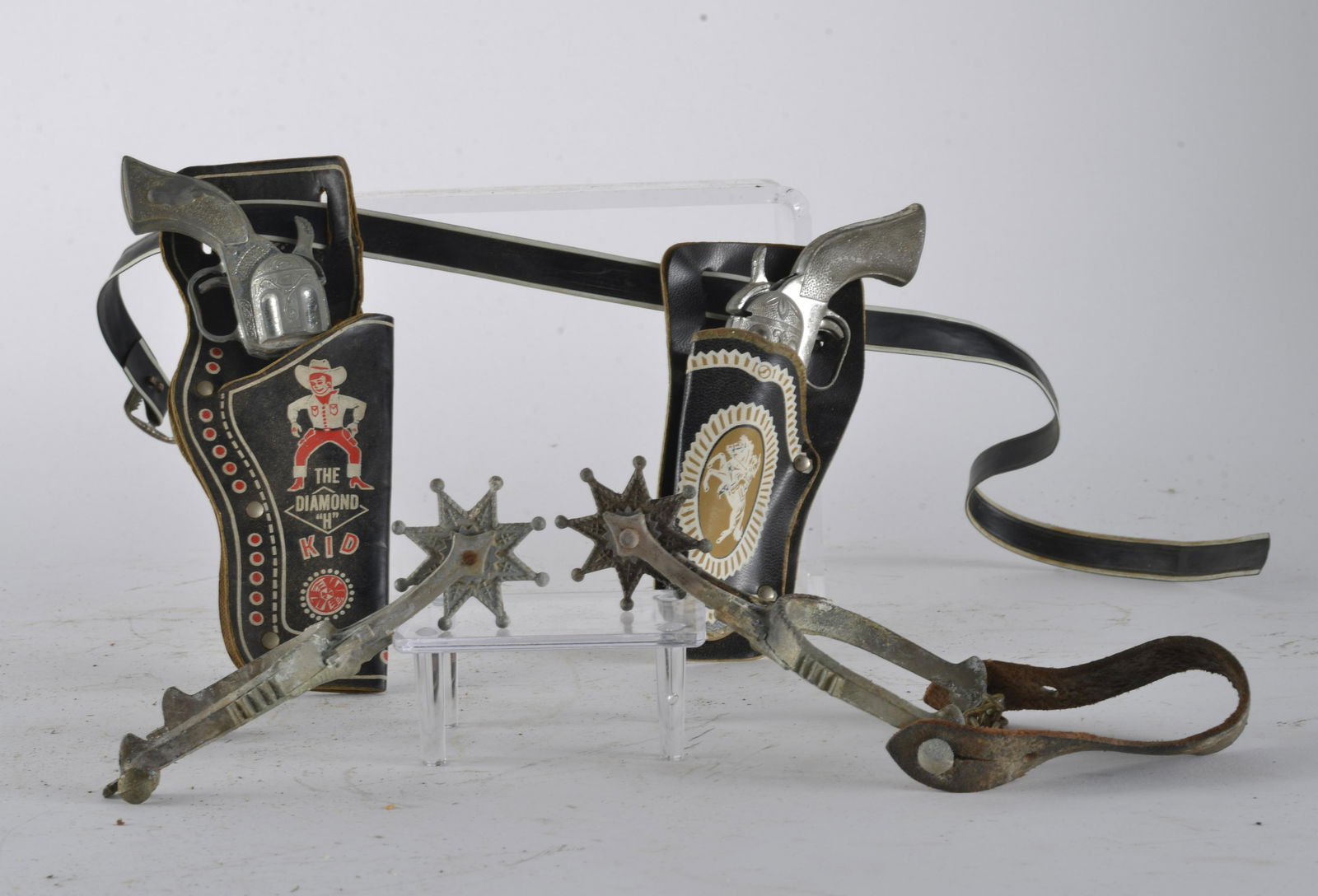 Diamond holsters and spur set- generic cap guns: great coloring - Happy Spurs- great coloring -see photos 5" guns