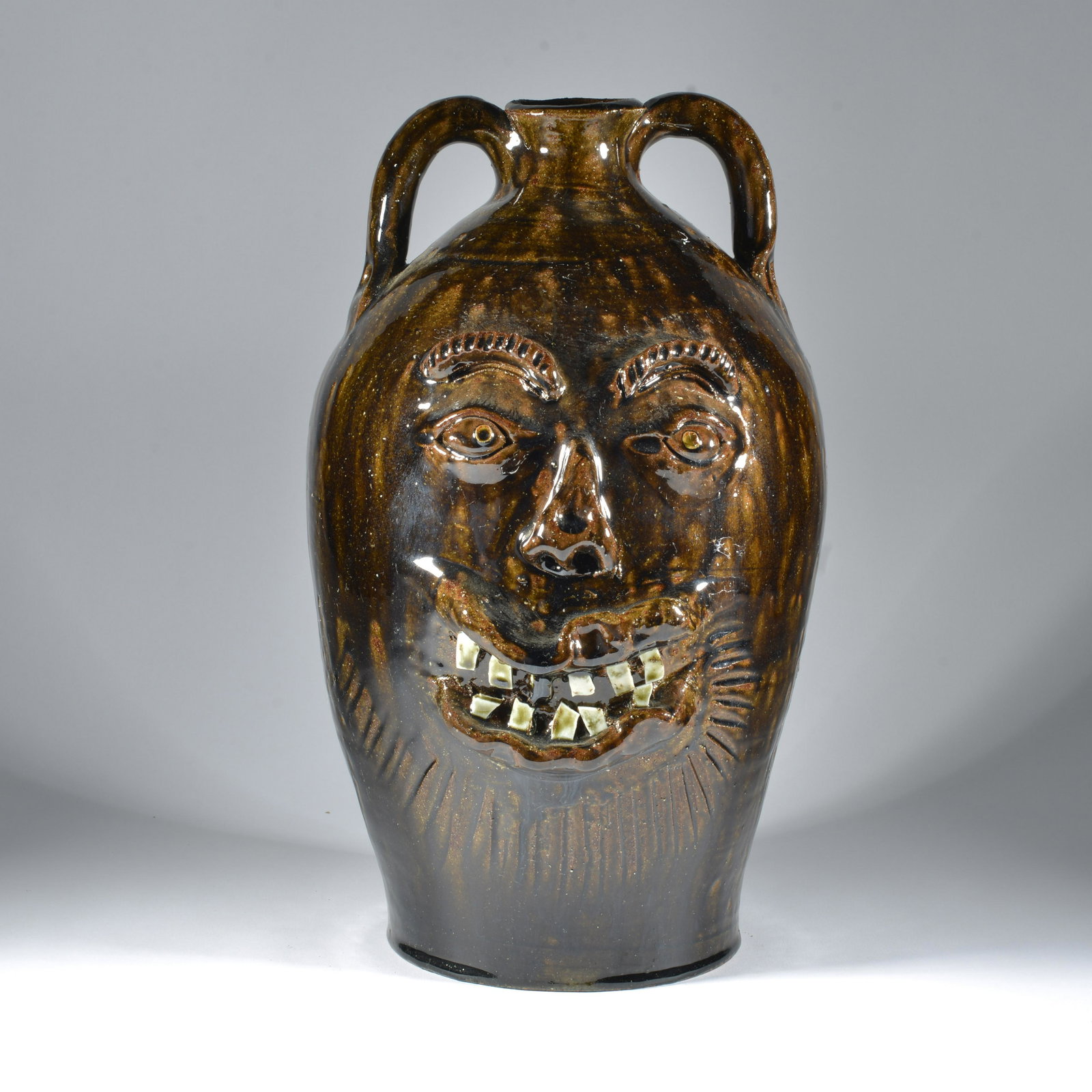 Ben Allman Face Jug Wood Fired Alkaline 2 Handle Catawba Valley Pottery NC (1 of 5)