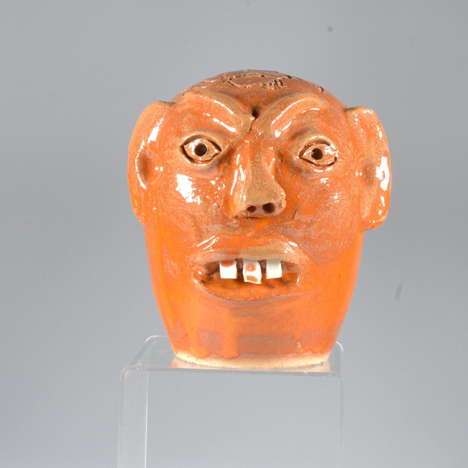 Ben Allman Face Wig Stand Catawba Valley Folk NC Pottery: Ben Allman has turned pots for a couple decades+ in the Catawba Valley. He also helps run a local auction with his dad Terry. Based currently in Conover NC. This is wonderfully colored (likely now no 