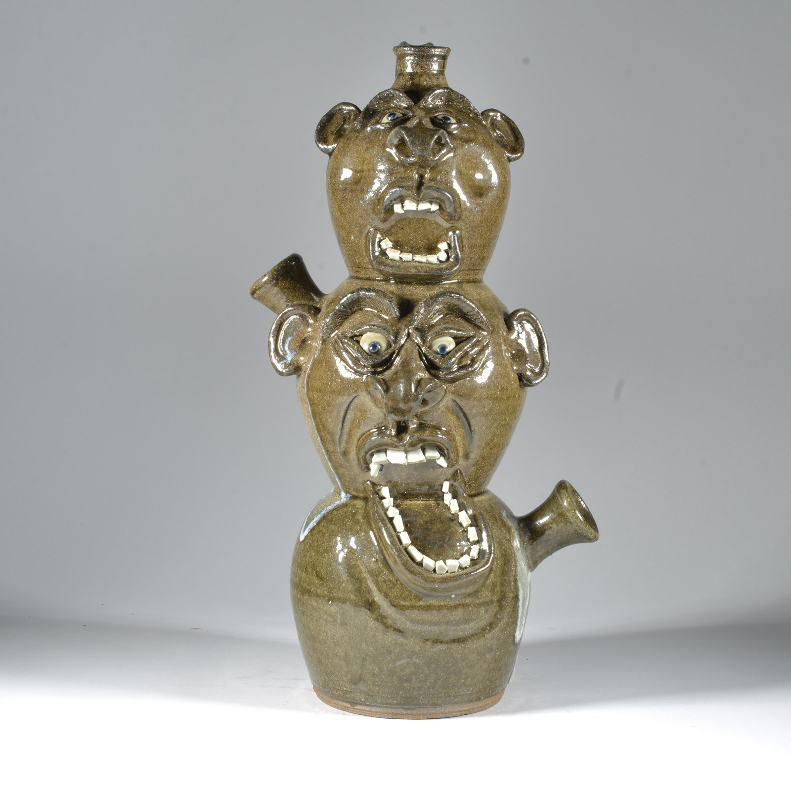 Jeff Young Triple Face Stack/Totem Jug Catawba Valley NC Folk Pottery (1 of 5)