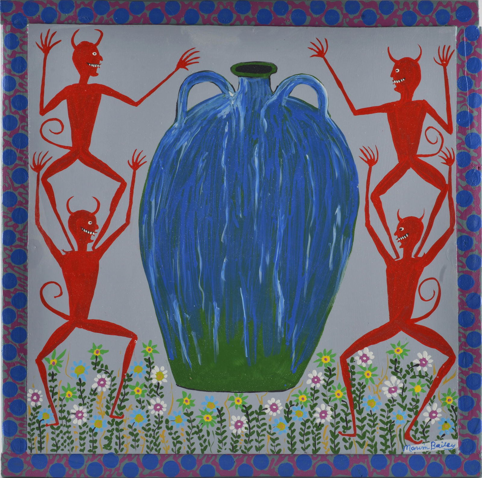 Marvin Bailey 4 (B1961-) Devils and Jug Folk Art Painting (1 of 2)