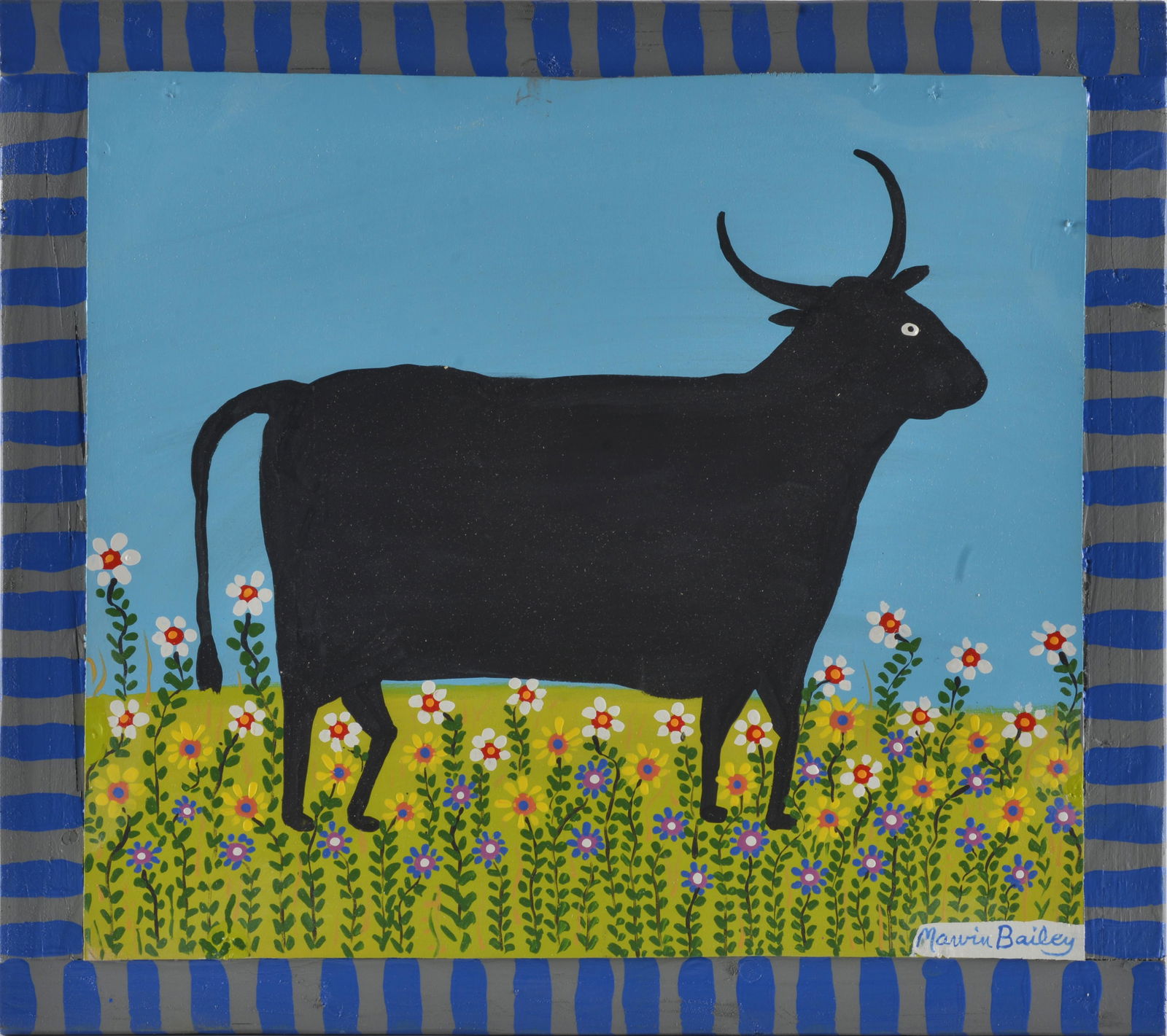Marvin Bailey (B1961-) Cow Folk Art Painting (1 of 2)