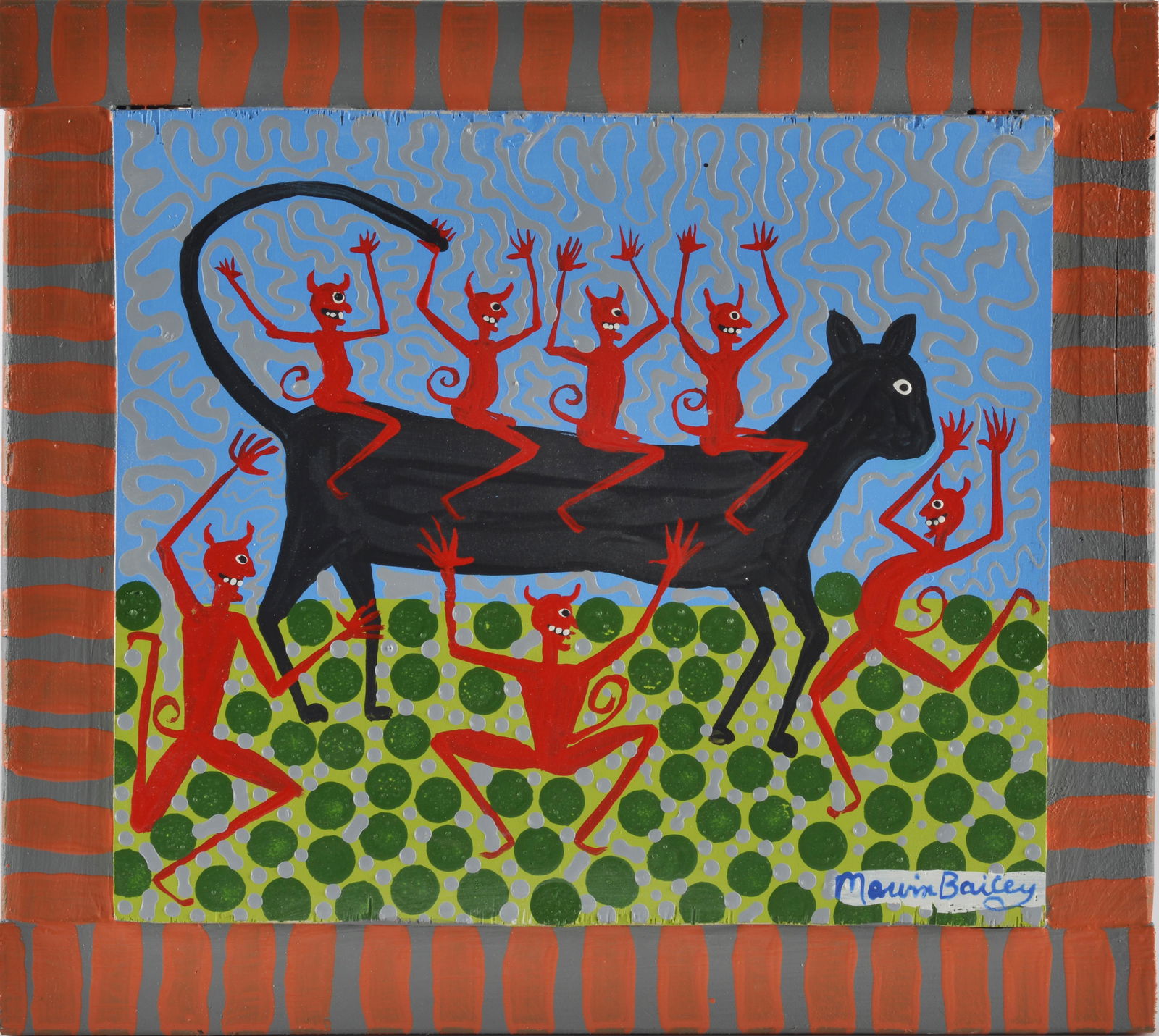 Marvin Bailey (B1961-) Devils and Cat Folk Art Painting (1 of 1)