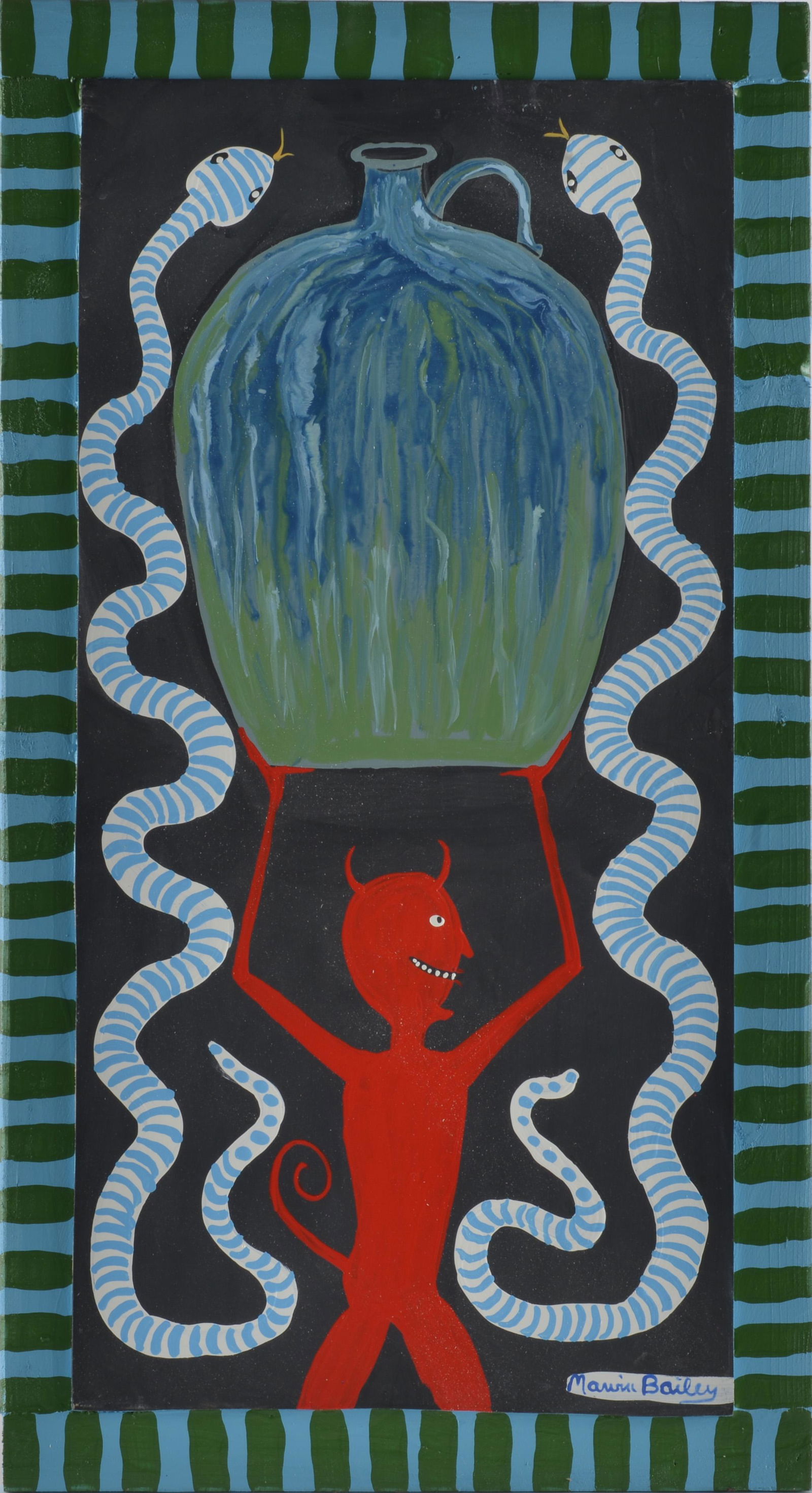 Marvin Bailey Snakes (B1961-) and Devil Jug Folk Art Painting (1 of 2)