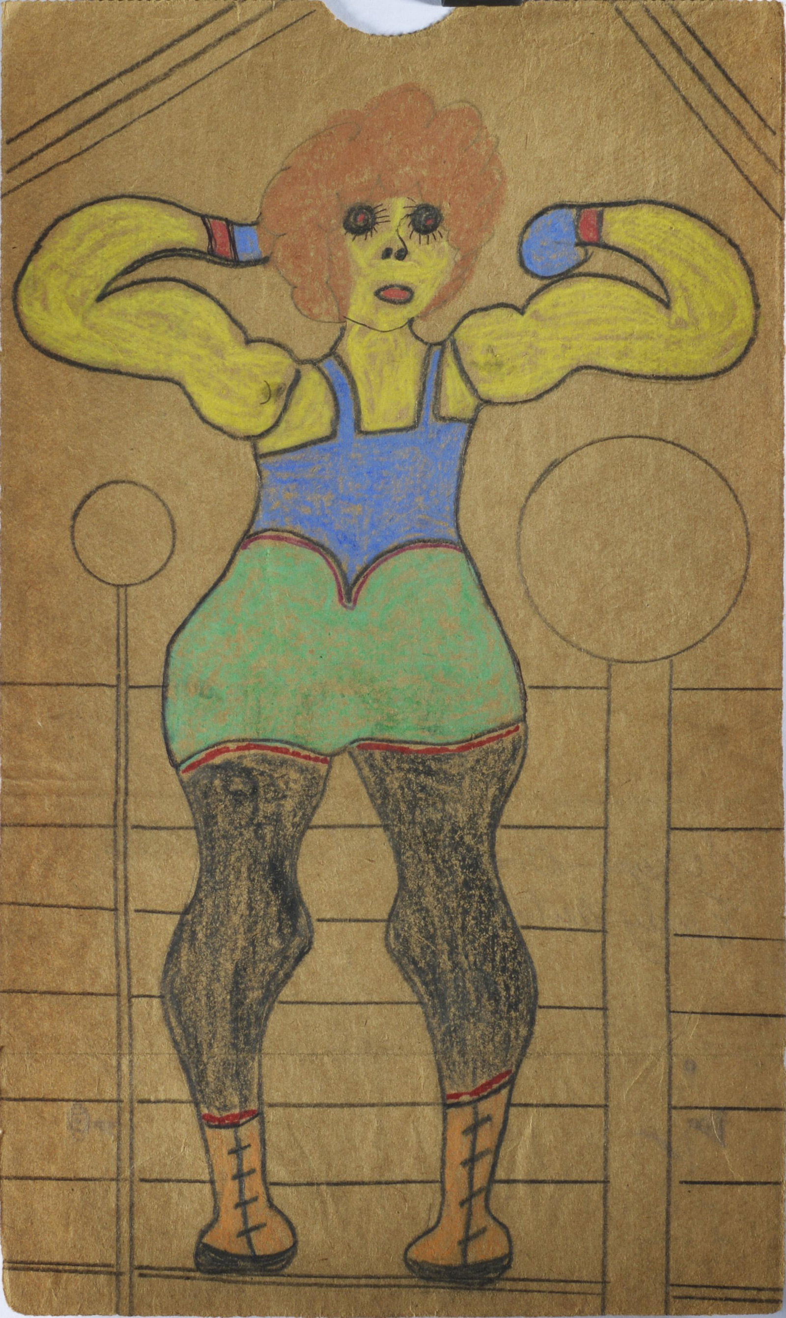 Lewis Smith (Circus Smith): crayon and ink on paper bag. 10"x16.25"