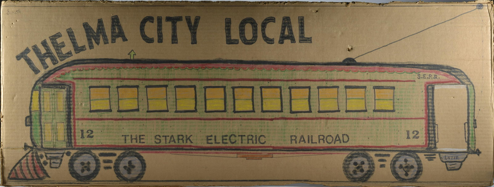Lewis Smith (Thelma City Local): signed on back. marker and cryaon on heavy cardboard. 44"x16.5"