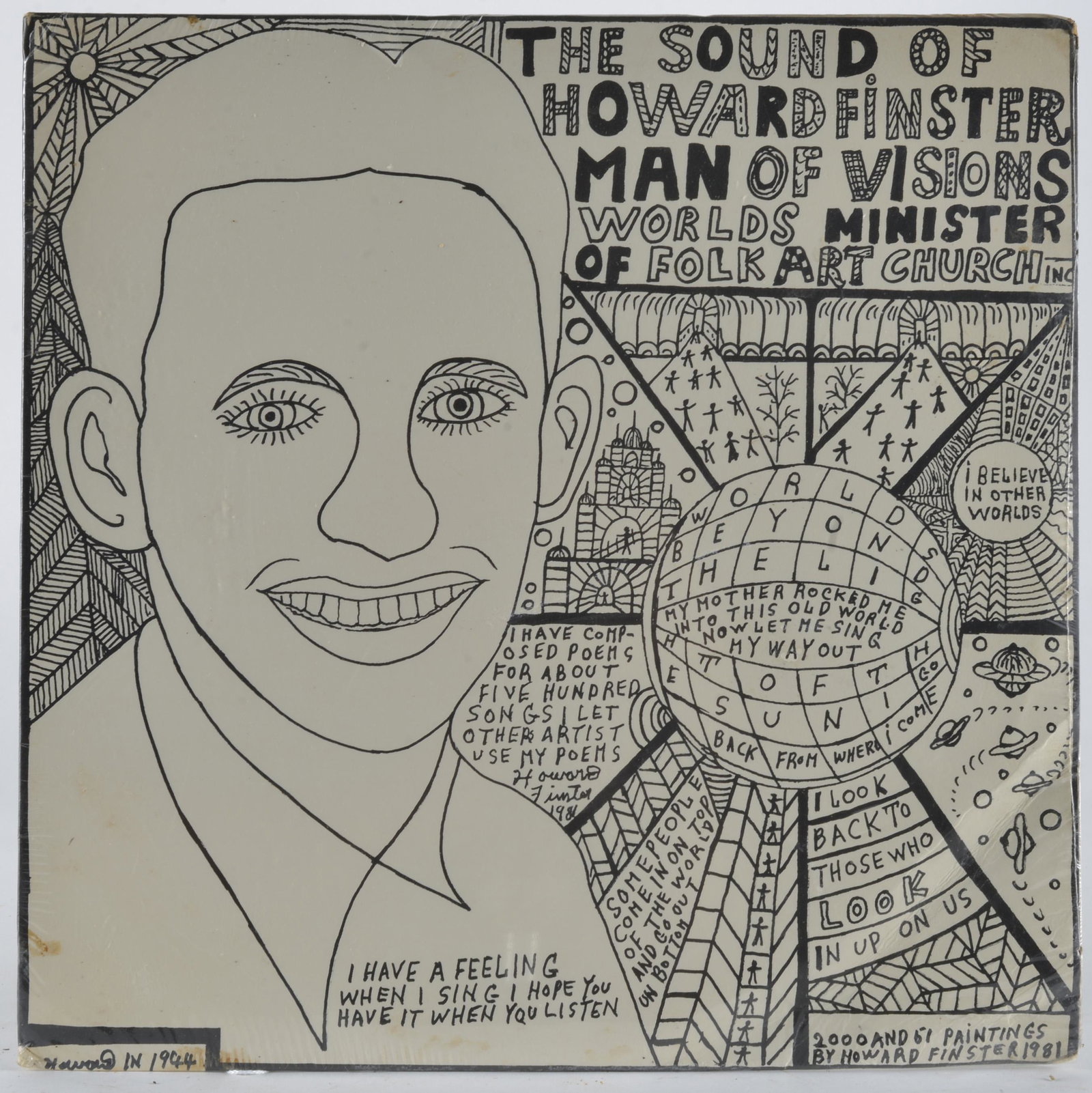 Howard Finster Man Of Visions LP Album: album cover, printed item not original art but a rare item. 12.25" x 12.25"