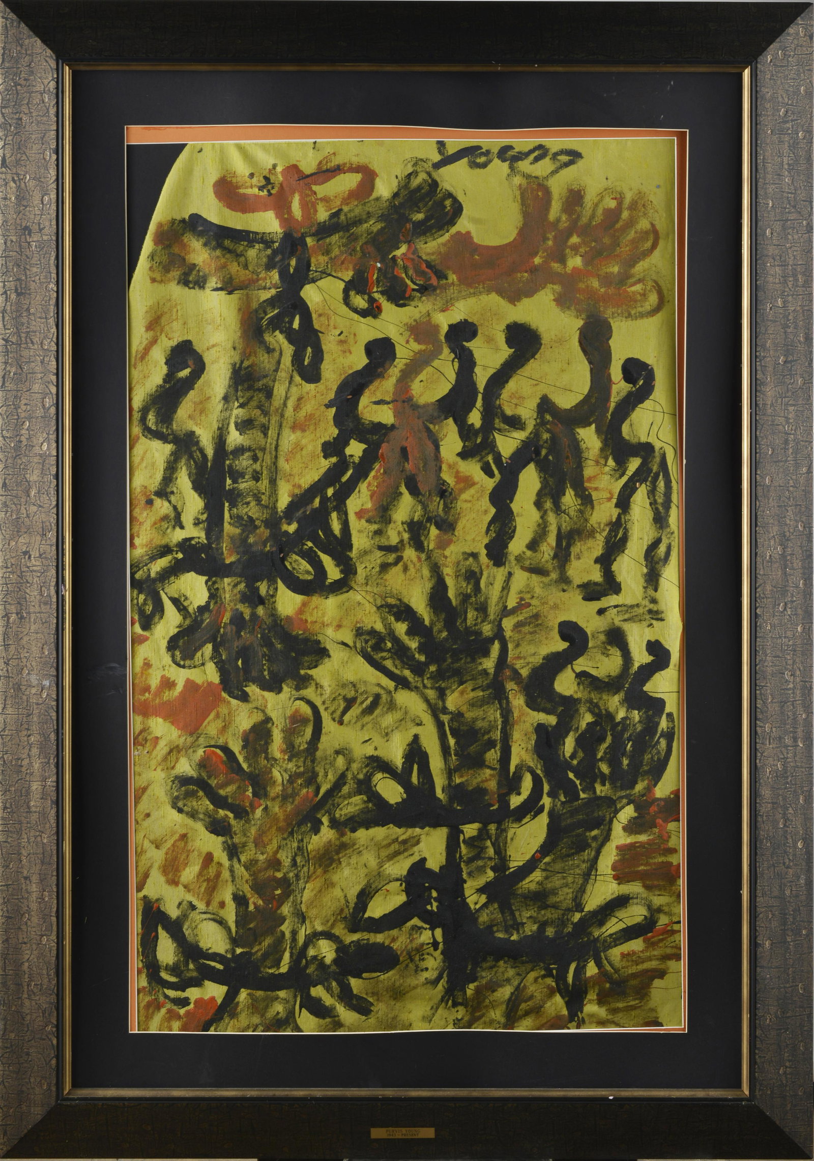 Purvis Young (1943 - 2010): paint on canvas. Not framed. Signed upper right. 28" x 44.25"