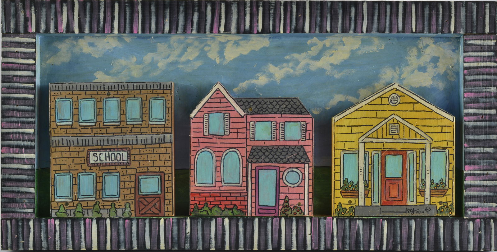 Eric Cunningham Folk Art: cut out wood and paint. Collage style artwork from TN artist Eric Cunningham. These pieces were submitted to the auction by the artist. 22" x11"