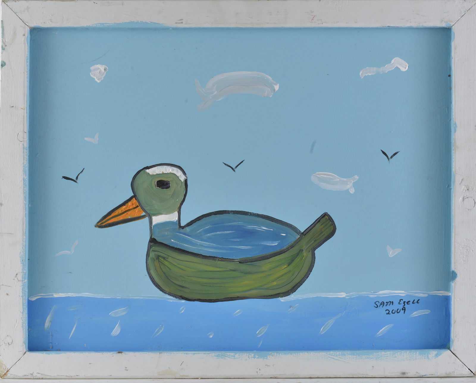 Sam Ezell Folk Art Painting: paint on wood board, signed lower right, dated 2009 26" x 20.75"