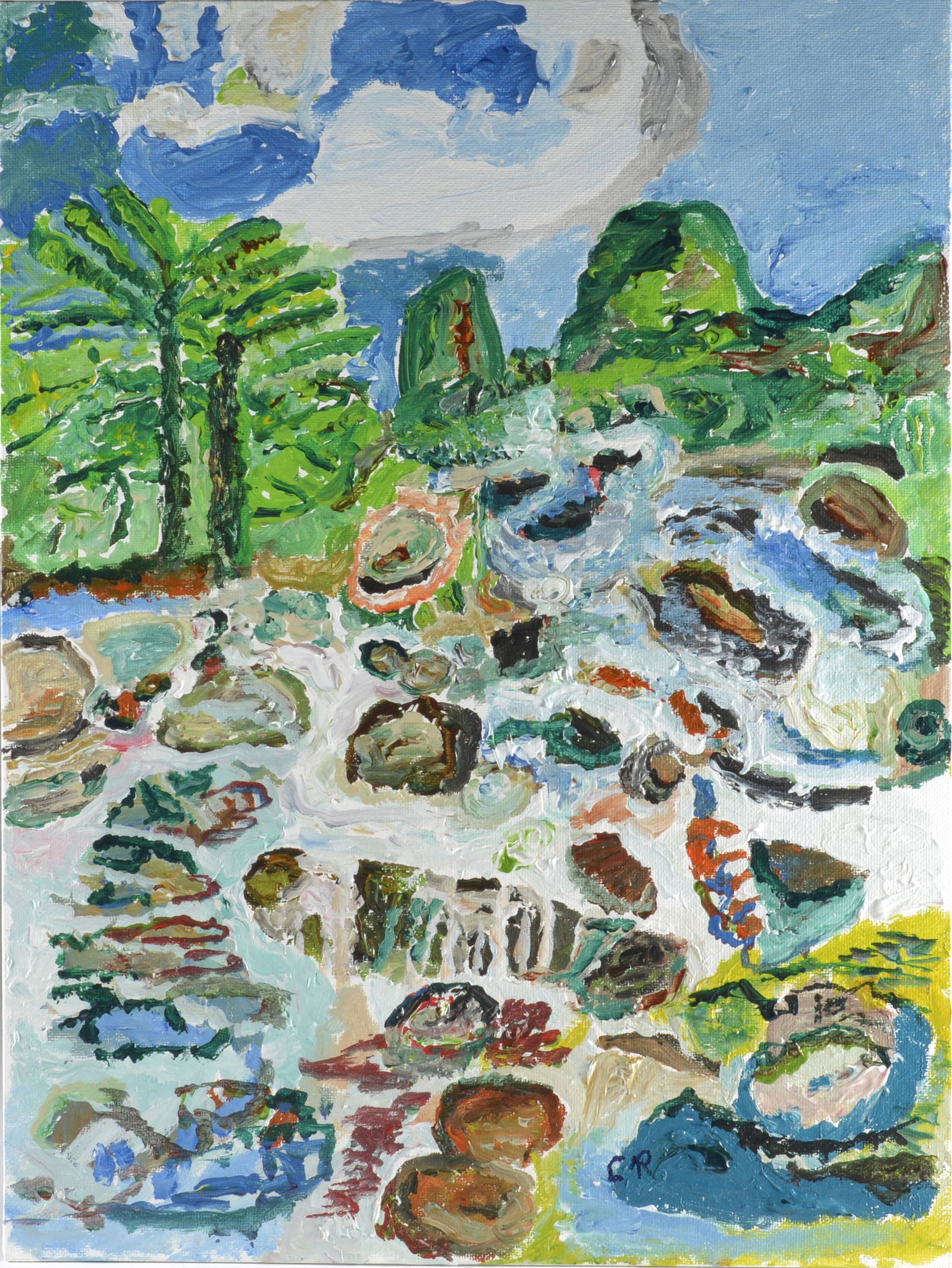 C Rogers Folk Art Painting: heavy paint on canvas. 12" x 16"