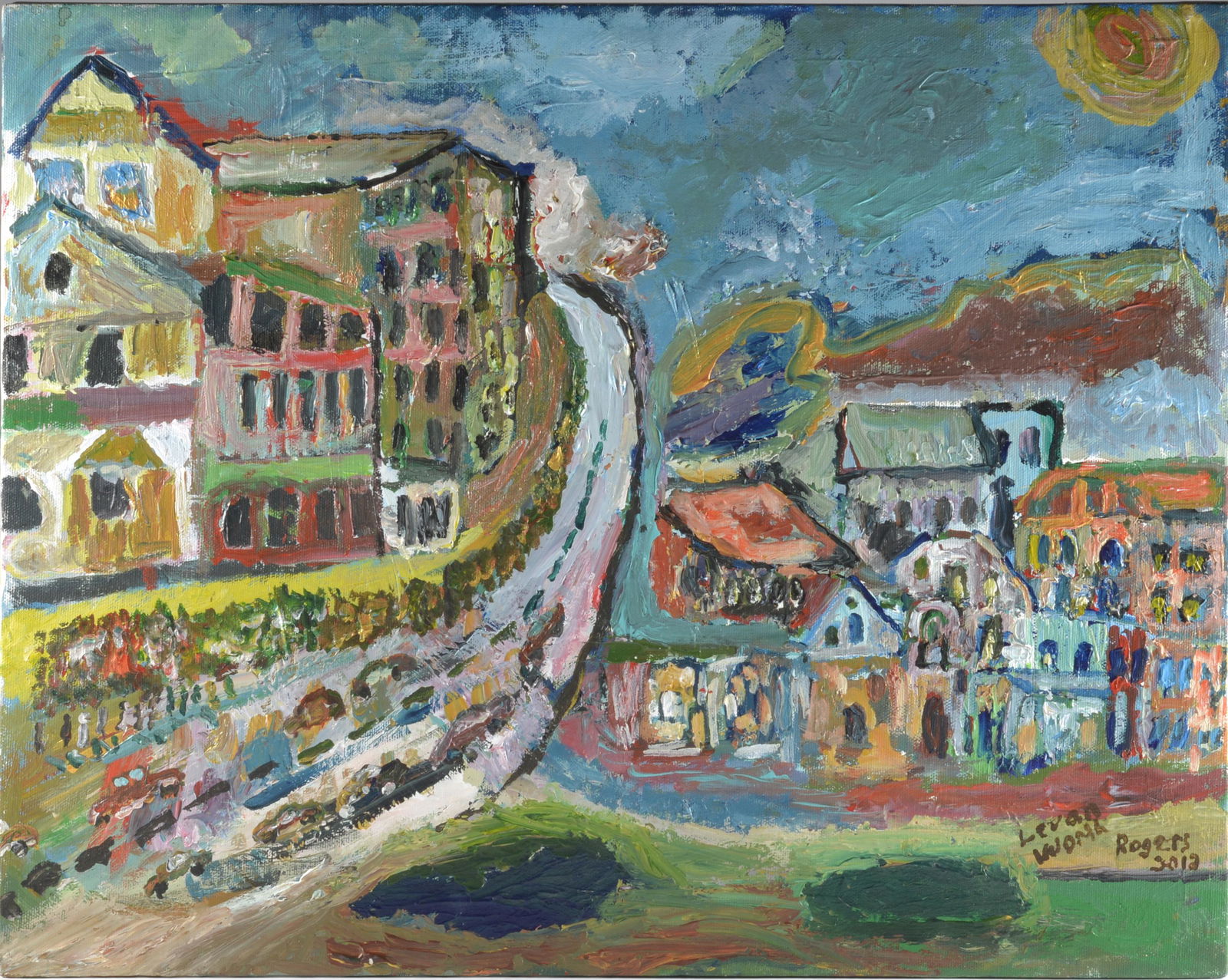 C Rogers Folk Art Painting: heavy paint on canvas. 20" x16"