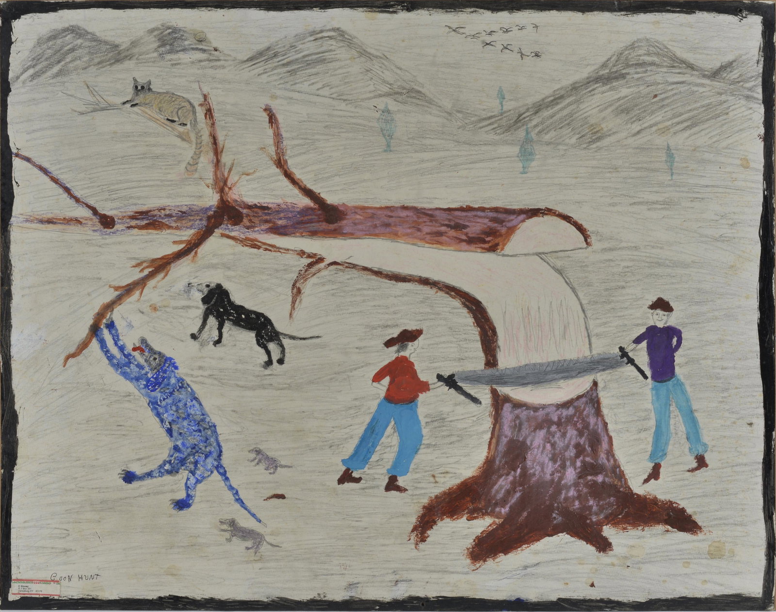 Charley Kinney Coon Hunt: mixed media on poster board - 28"x22.25"