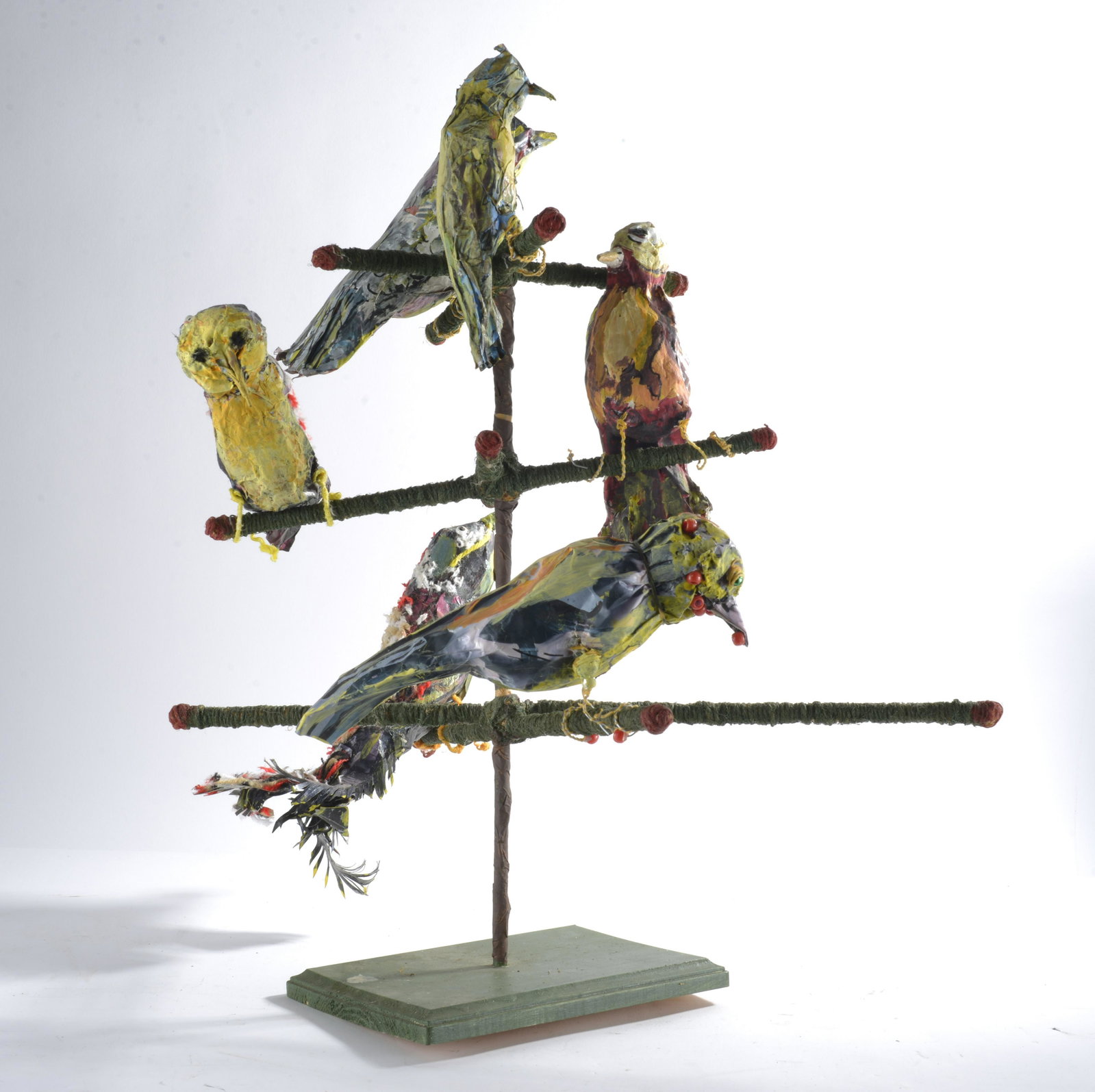 Po Phil folk art birds: birds on tree, height 14"
