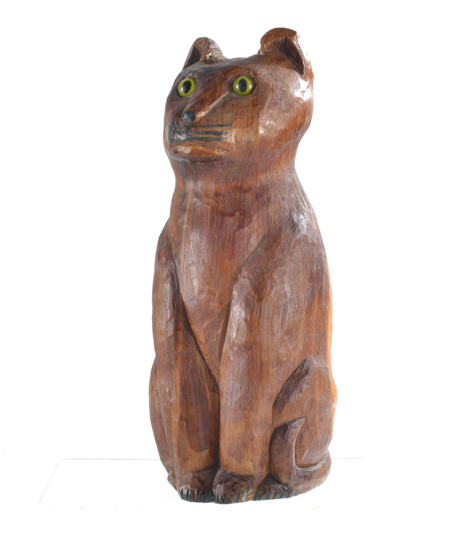 wooden carved Cat: carved wood, stain. Height 11"