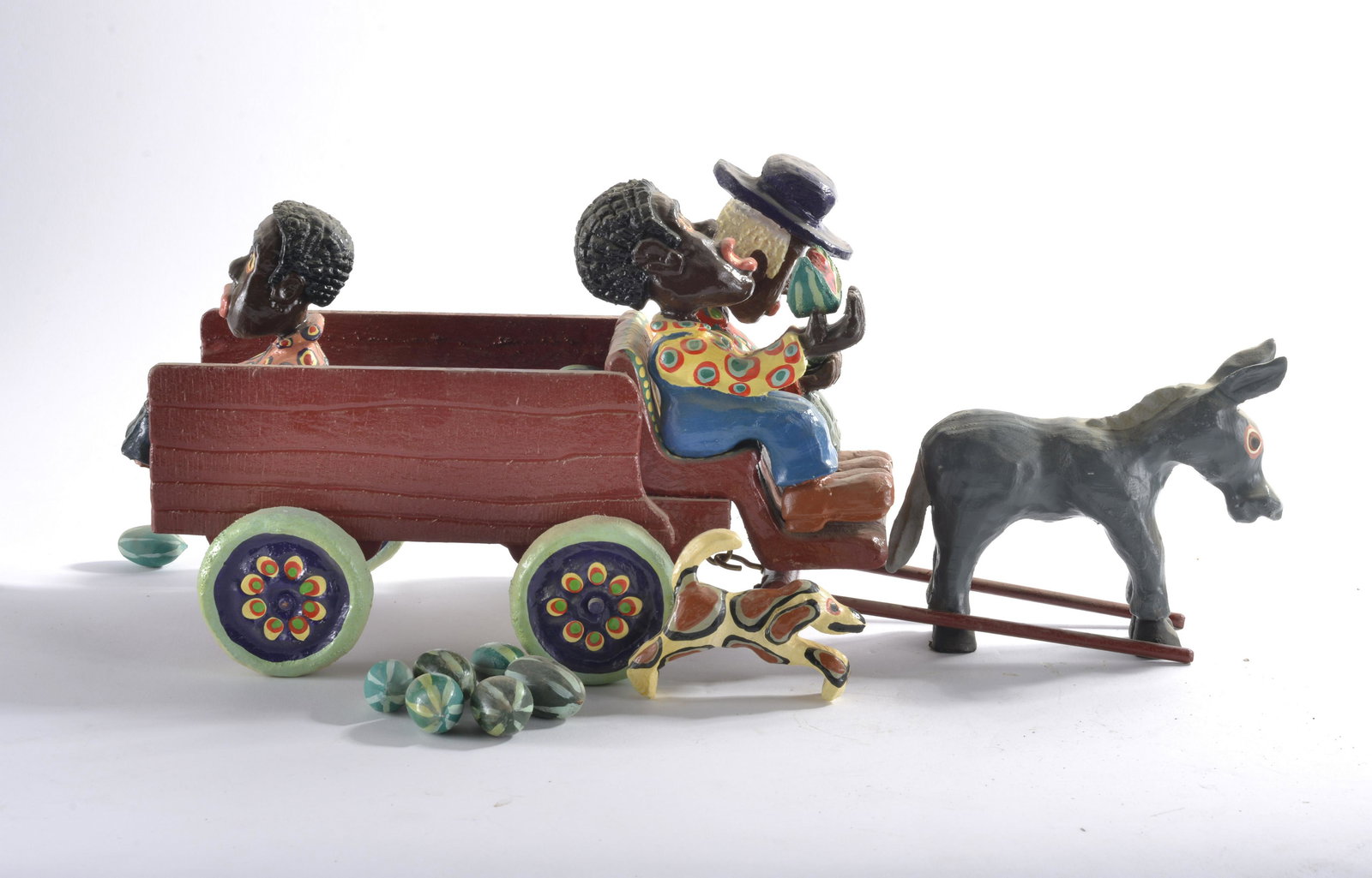 Carved and Painted Folk Art Watermelon Scene (1 of 5)