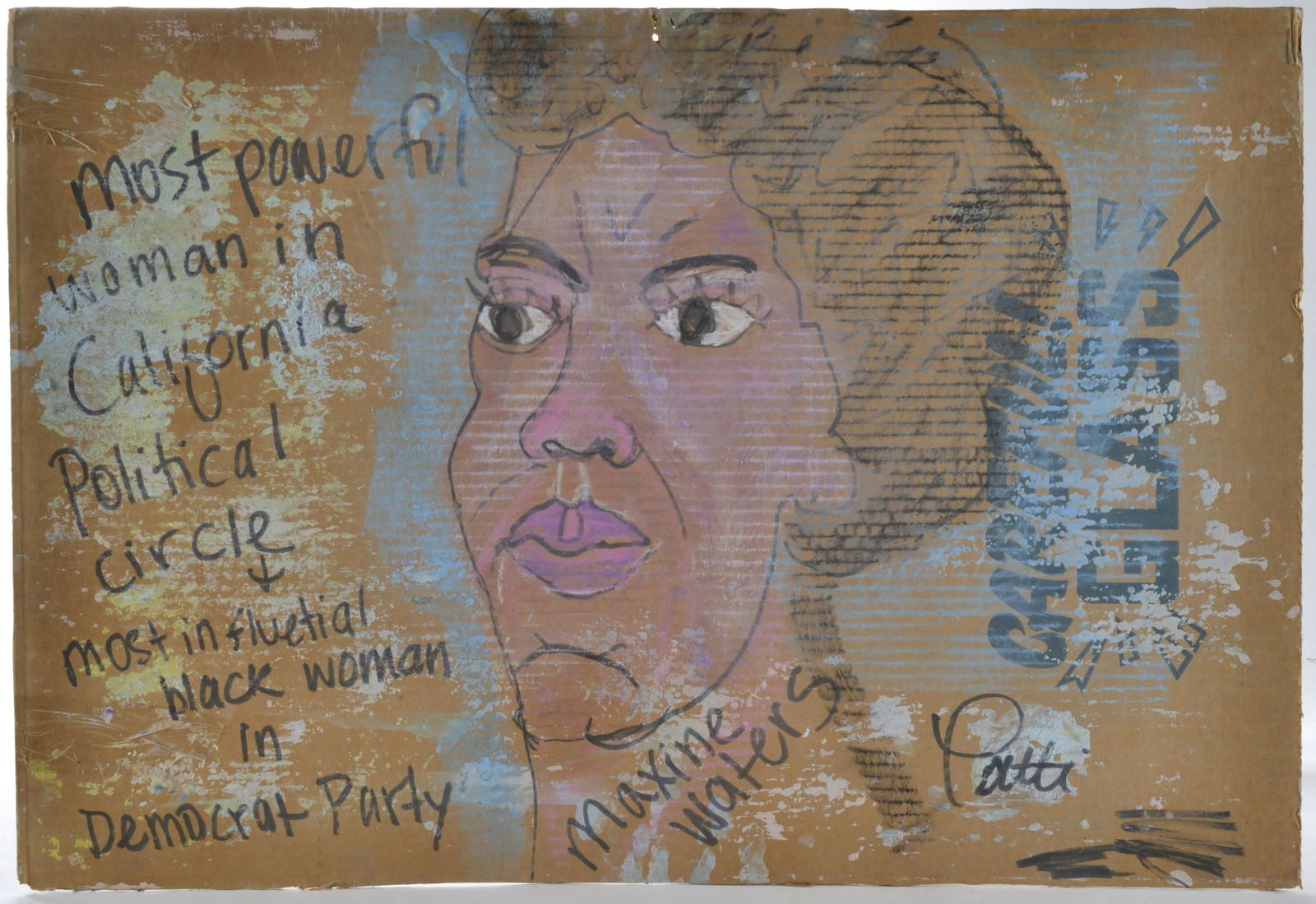 Patty Fenwick Folk Art Painting: mixed media on cardboard. 22"