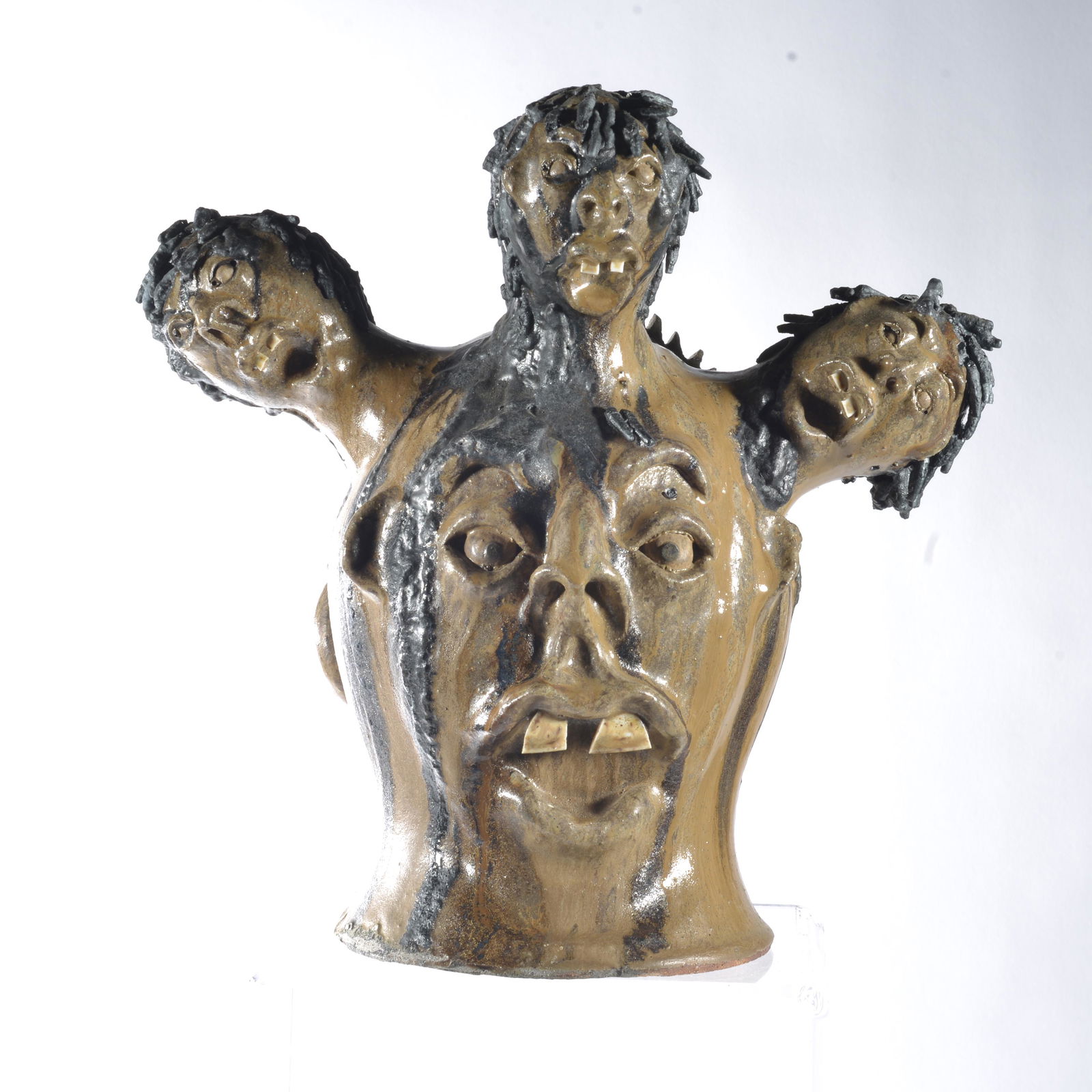 Mike Ball 3 Headed Folk Pottery Face Jug (1 of 5)