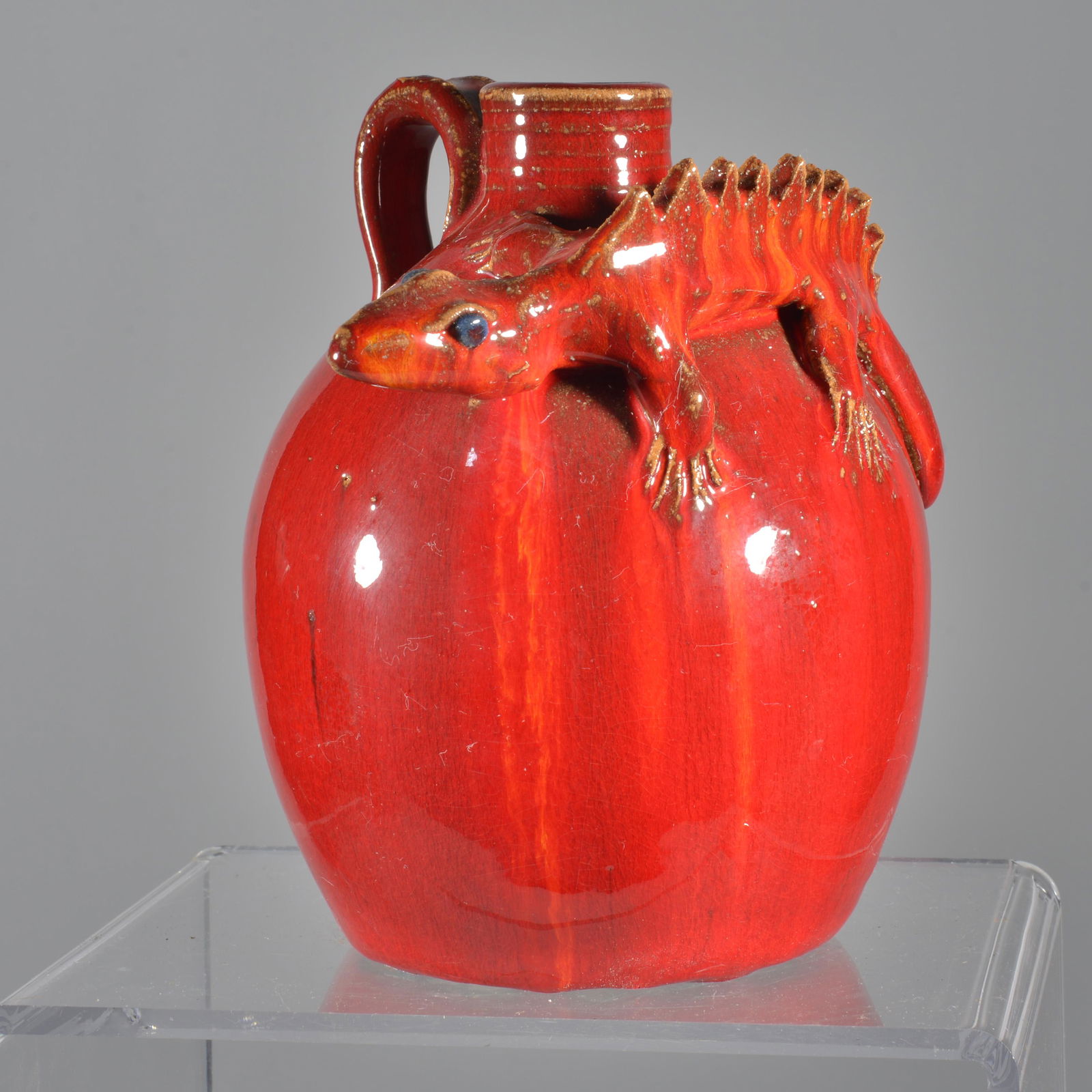 Mike Ball Red Lizard Jug: red glaze, 8"