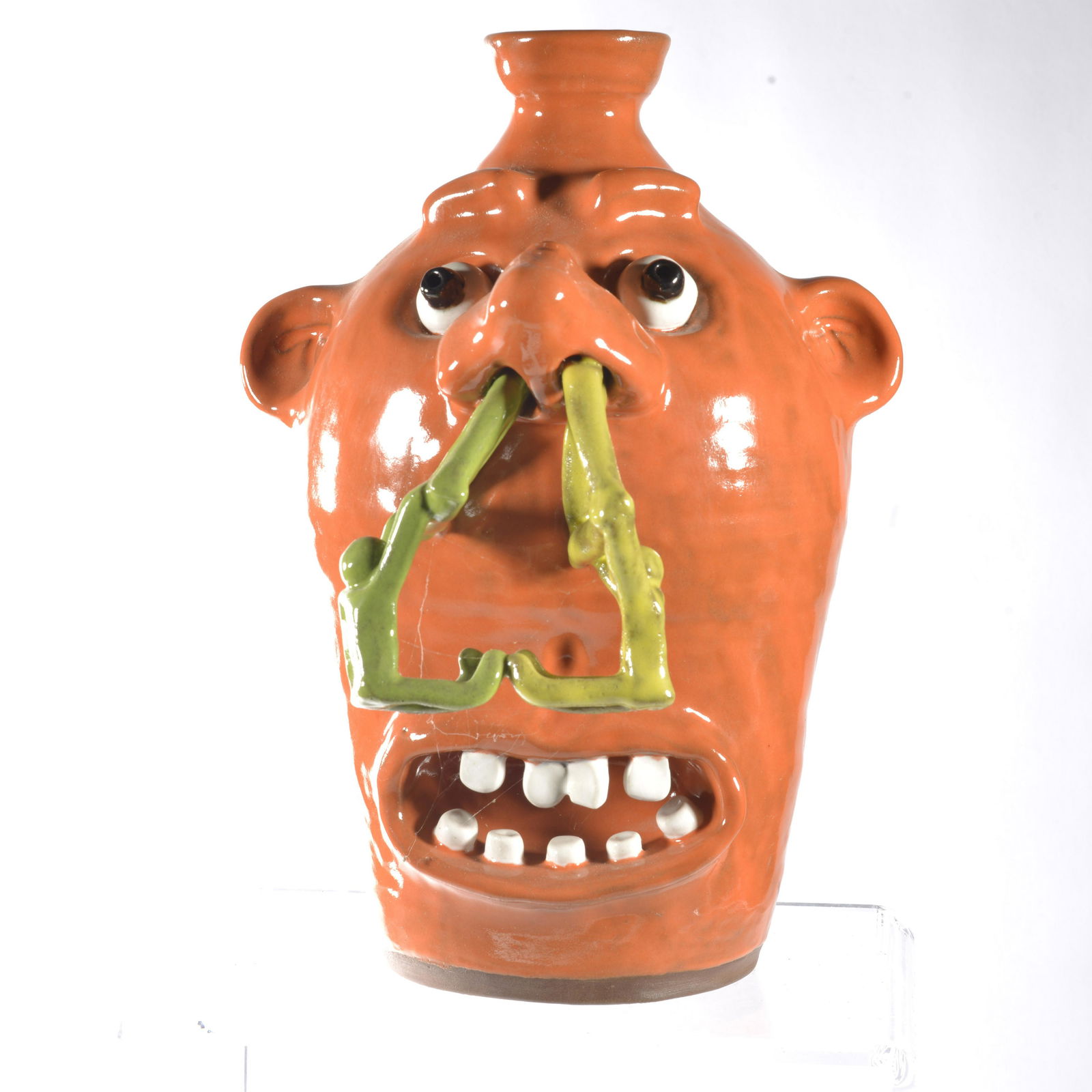 Van Hine Pottery Face Jug (orange) (1 of 4)