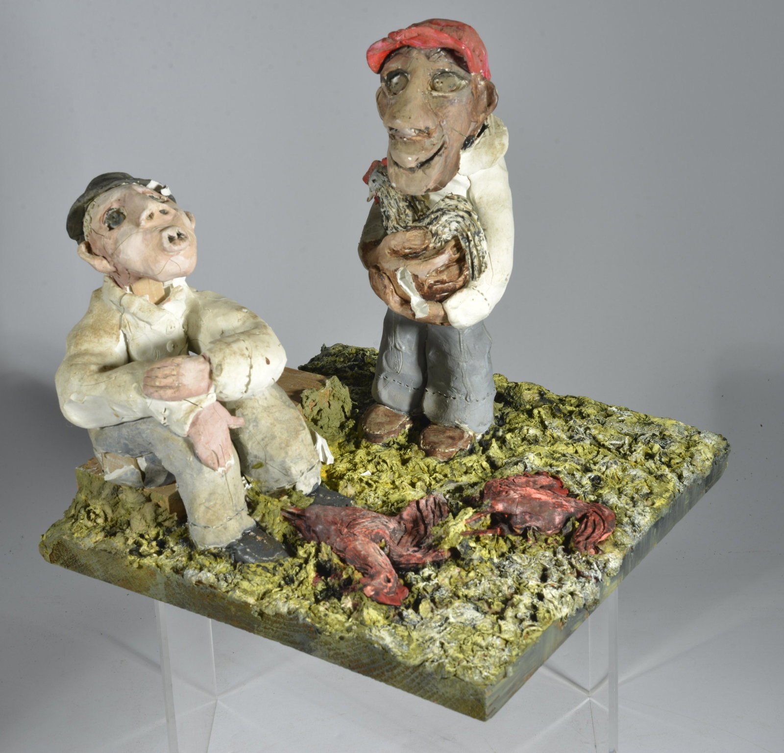 Phyllis Long "Po Phil" Folk Art Sculpture: excellent sculpture, very fragile. Made from clay but not fired. Cold painted. 6"