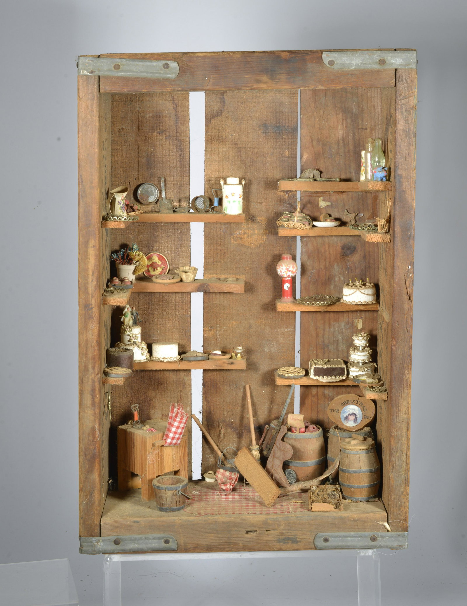 Folk Art Assemblage: using a coke crate, a folk art scene. 16"