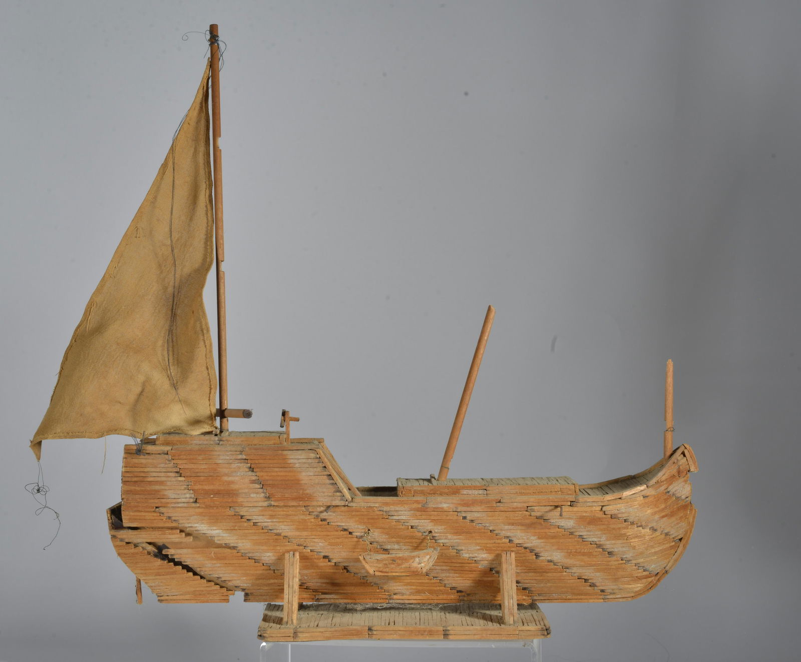 Match Stick folk art ship: very nice ship made from match sticks sails are present but not attached. 18"