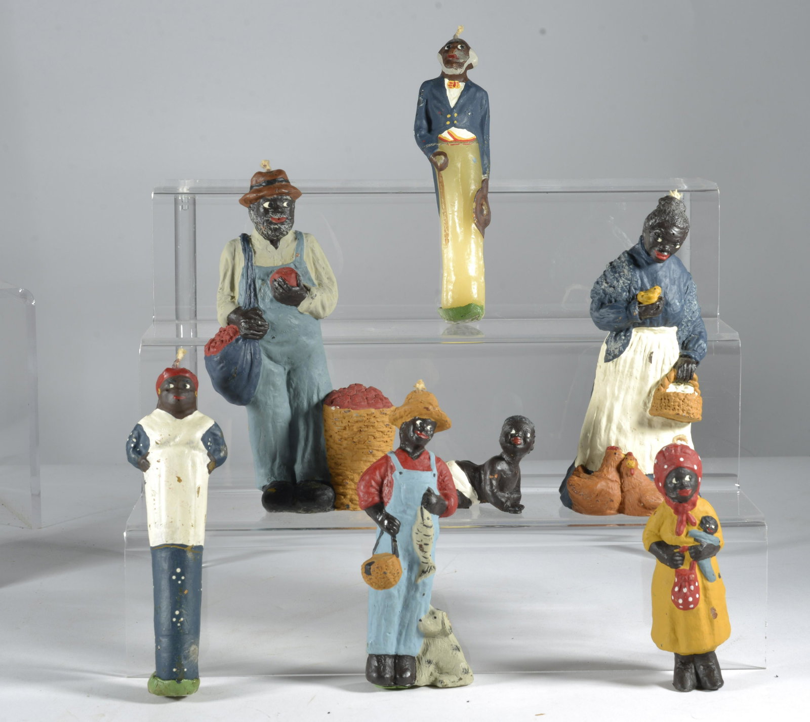 African American Black Americana Candles: antique doll candles, not used. Good condition. African American. From the Bill Jones Collection. Avg height 10" all dolls have wear see photos for details.