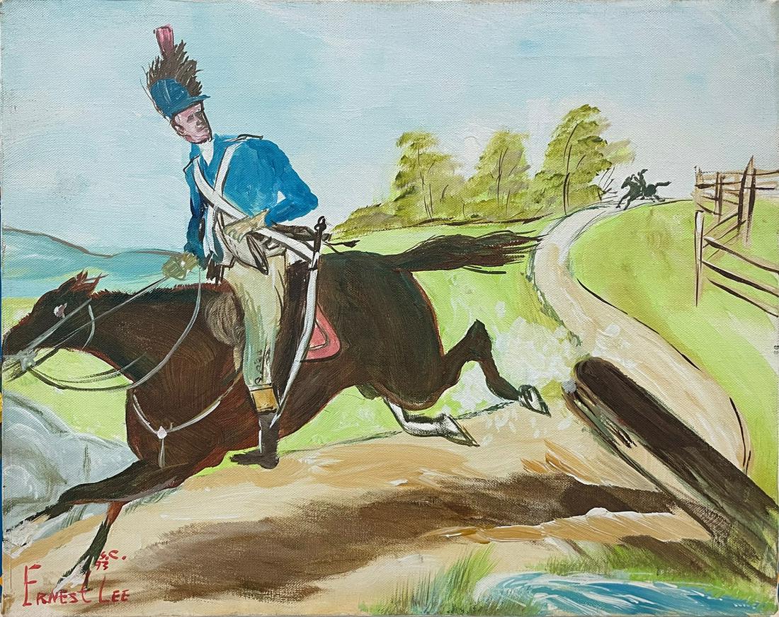 Ernest Lee Folk Art Painting: paint on artist board, signed lower left dated 1993. 20"