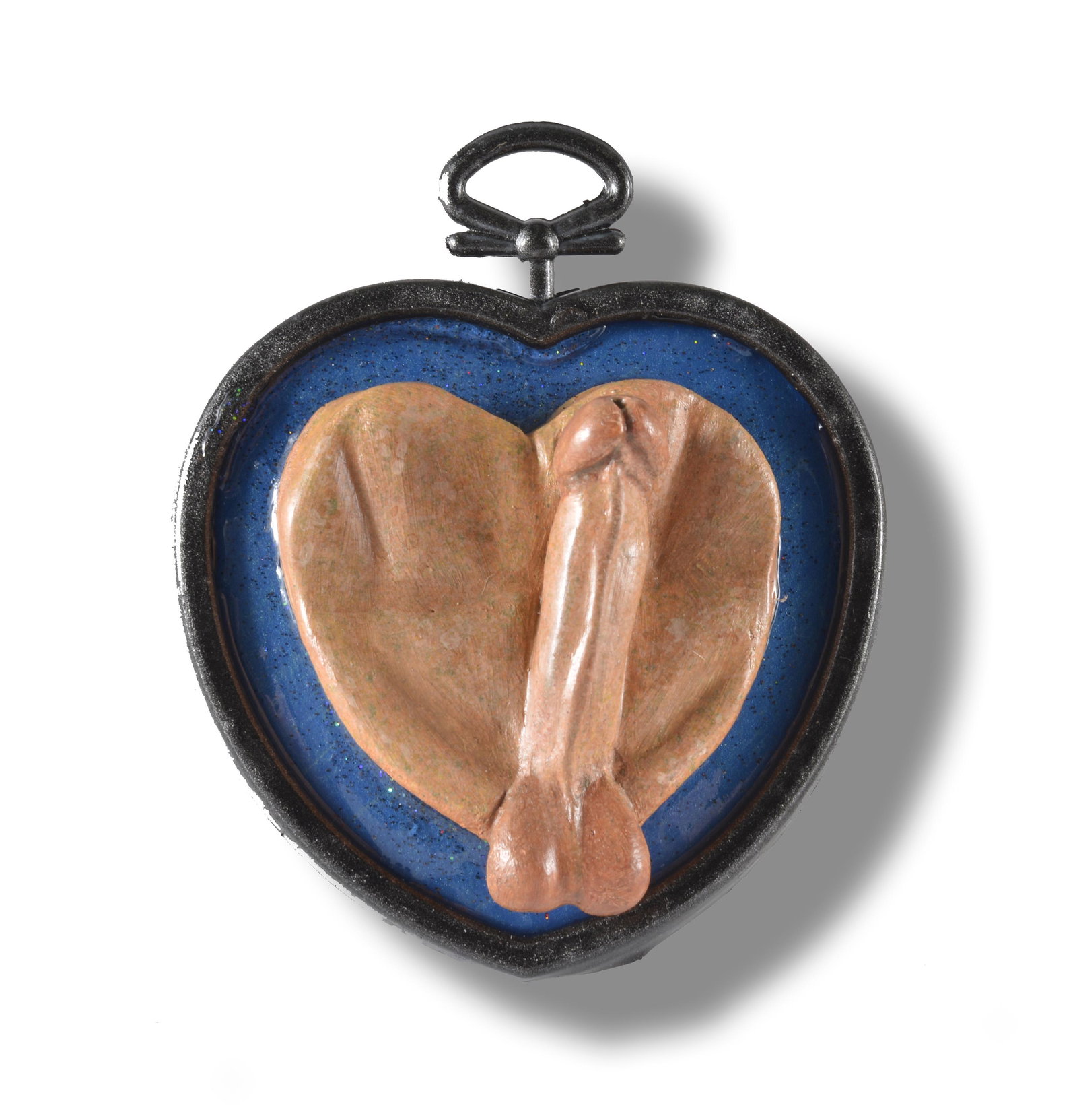 Phallic Panic Clay Sculpture Penis Art: hand made from clay, mounted to small frame. These are miniature pieces of hand made art by a local artist in Graham, NC. 3"X2.5"