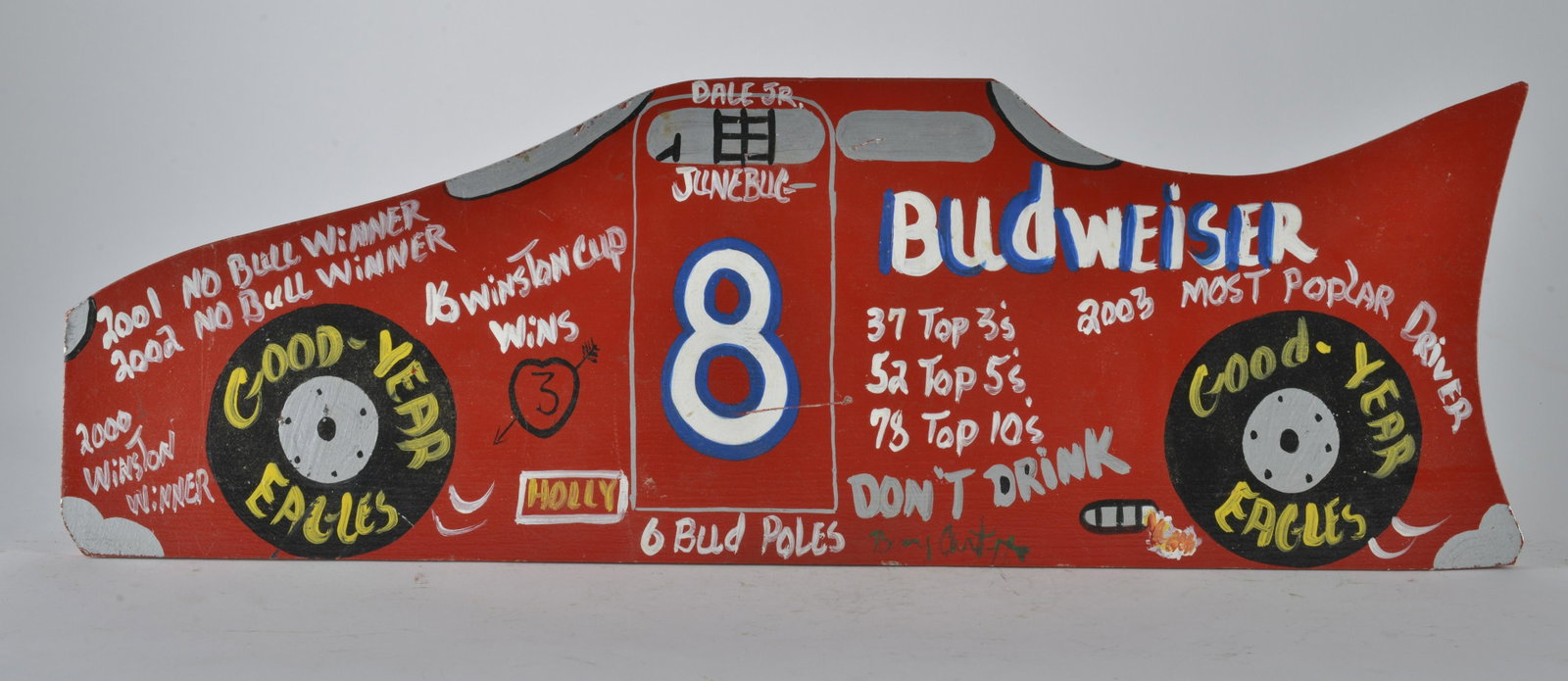 Benny Carter (1943 - 2014): wood cutout, cut out by the artist. Benny was a MASTER with a jigsaw. Very clean lines. Painted by the artist. Like most North Carolina folk, Benny loved Nascar. Nascar was born in North Carolina. Ben