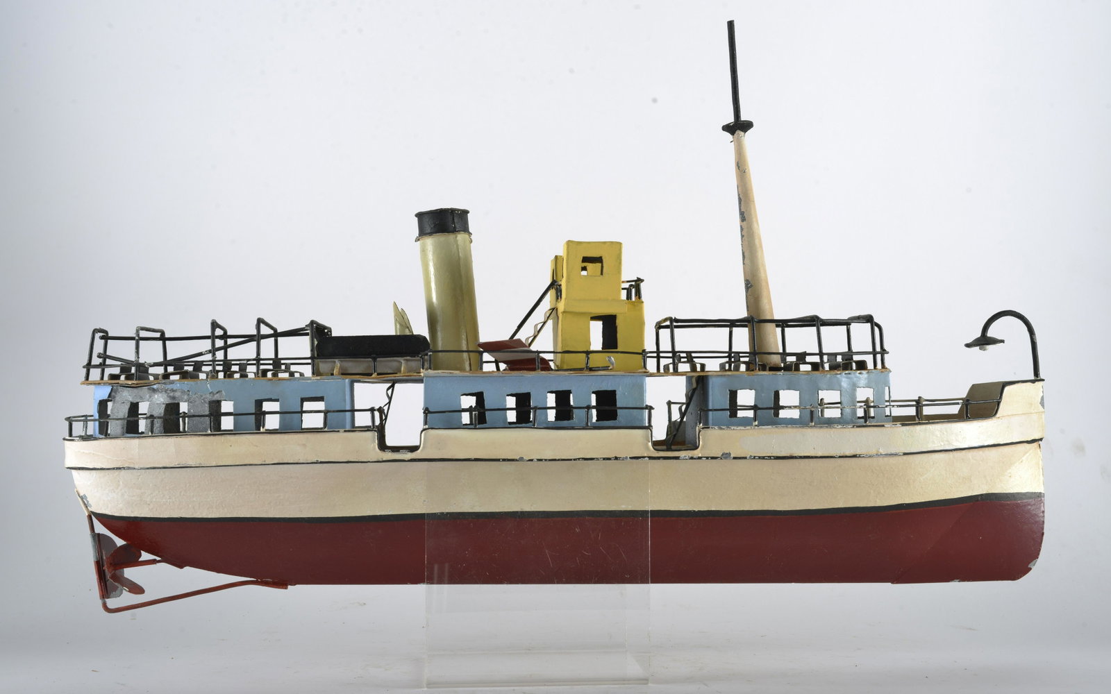 Folk Art Ship: metal and paint. An outstanding folk art ship. Very great detail. 24" x 14"