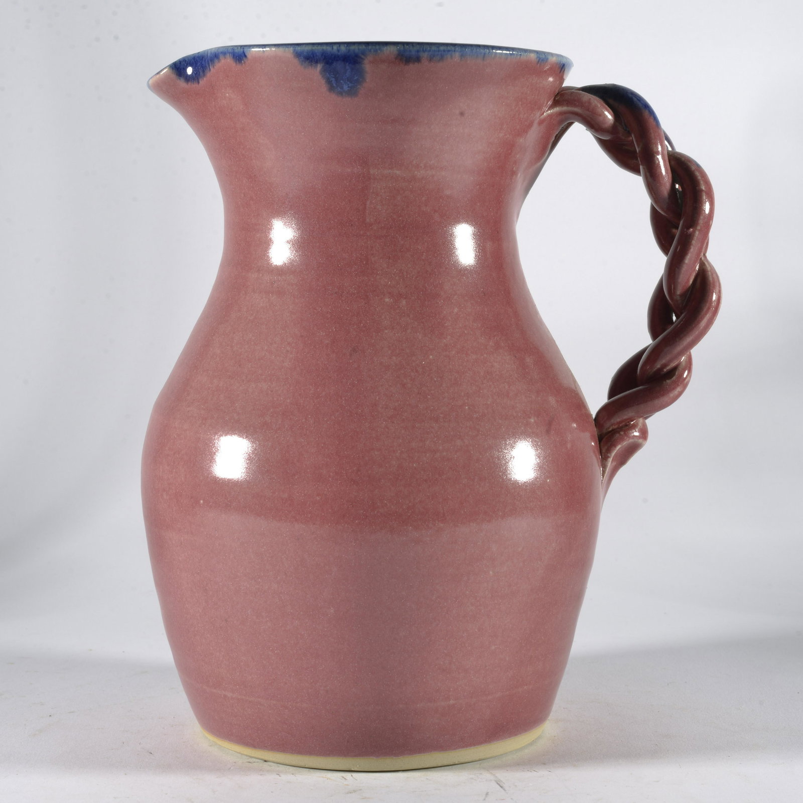 Shelton Pottery Pitcher: signed and dated on bottom, nice braded handle. 9"